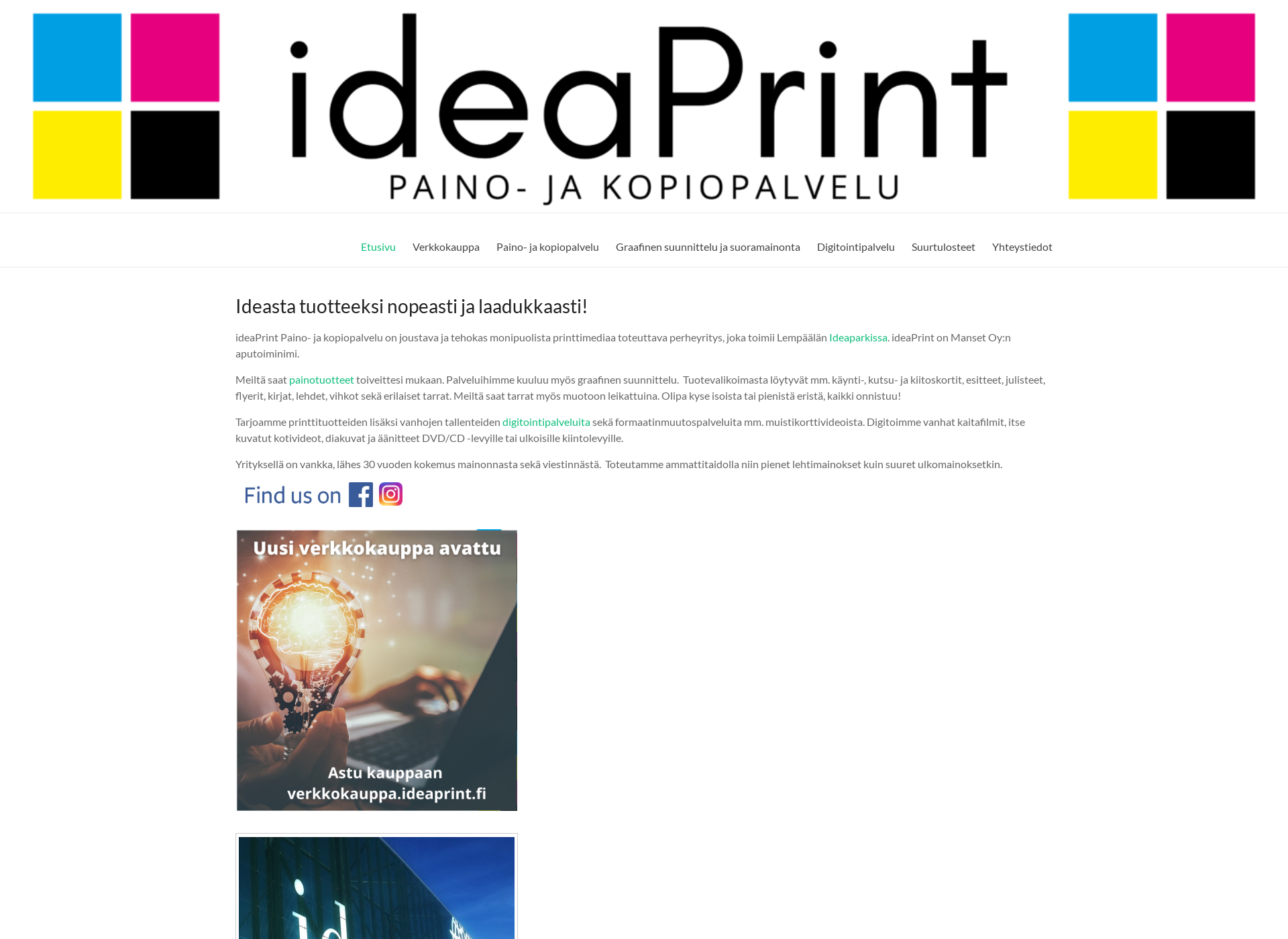 Skärmdump för ideaprint.fi