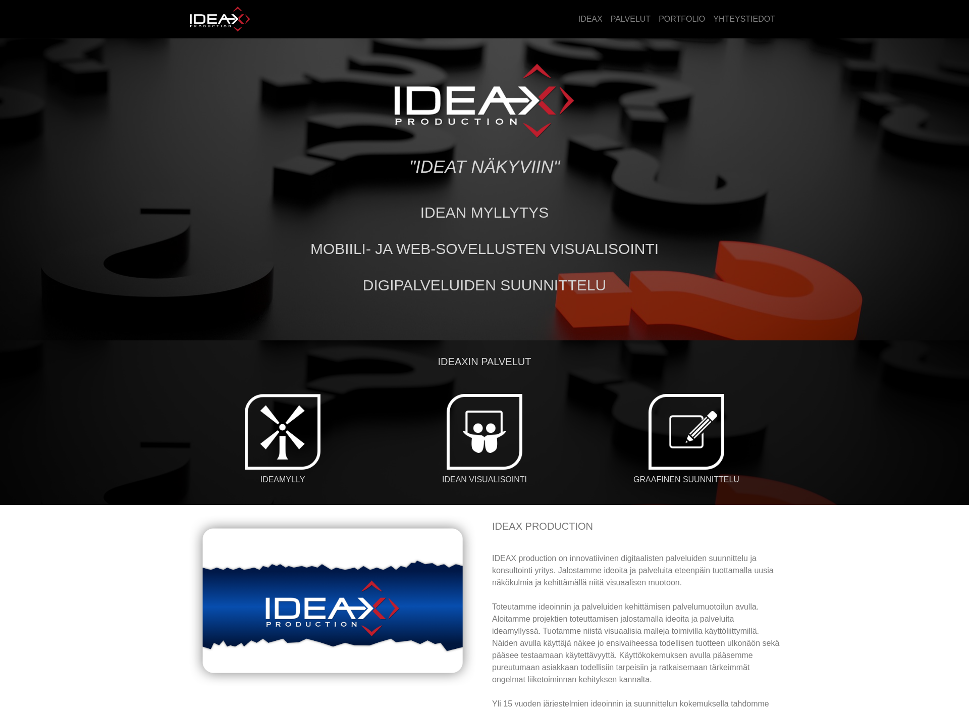 Skärmdump för ideaxproduction.fi