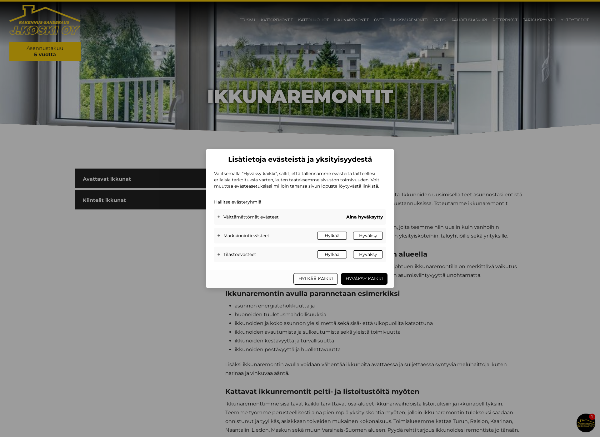 Näyttökuva ikkunaremonttiturku.fi