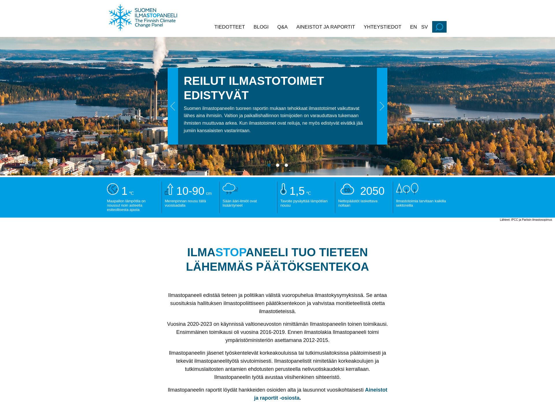 Skärmdump för ilmastopaneeli.fi