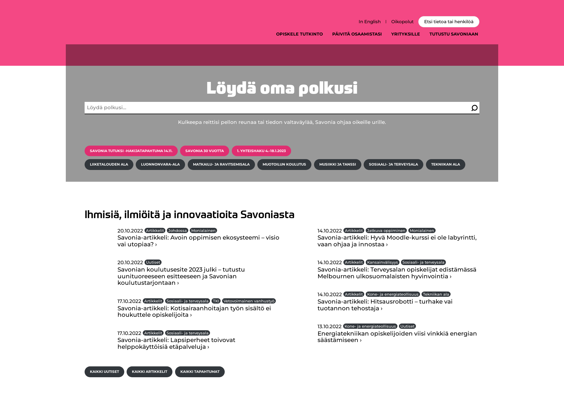Skärmdump för ilmastoturvallisuus.fi
