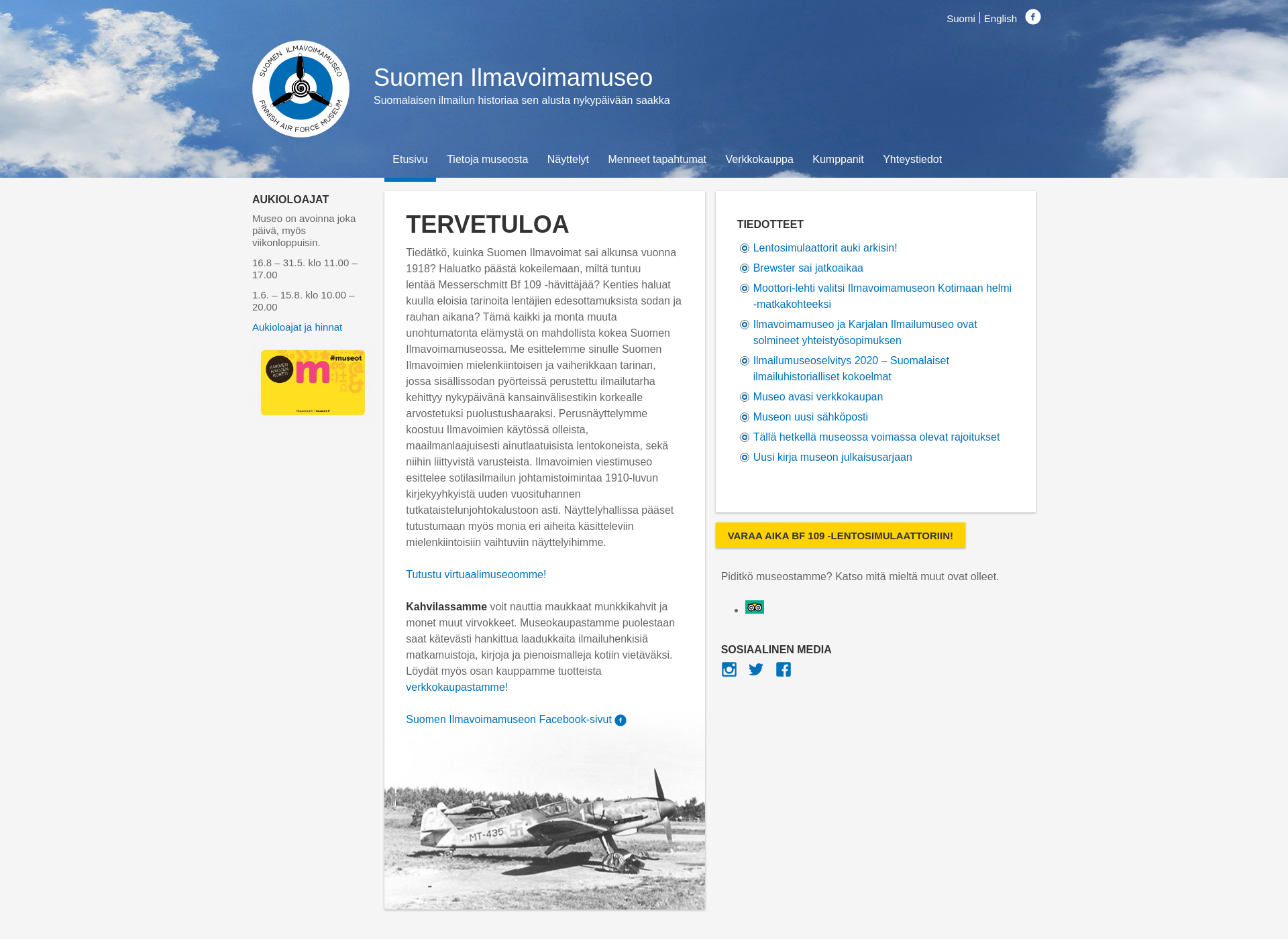 Skärmdump för ilmavoimamuseo.fi