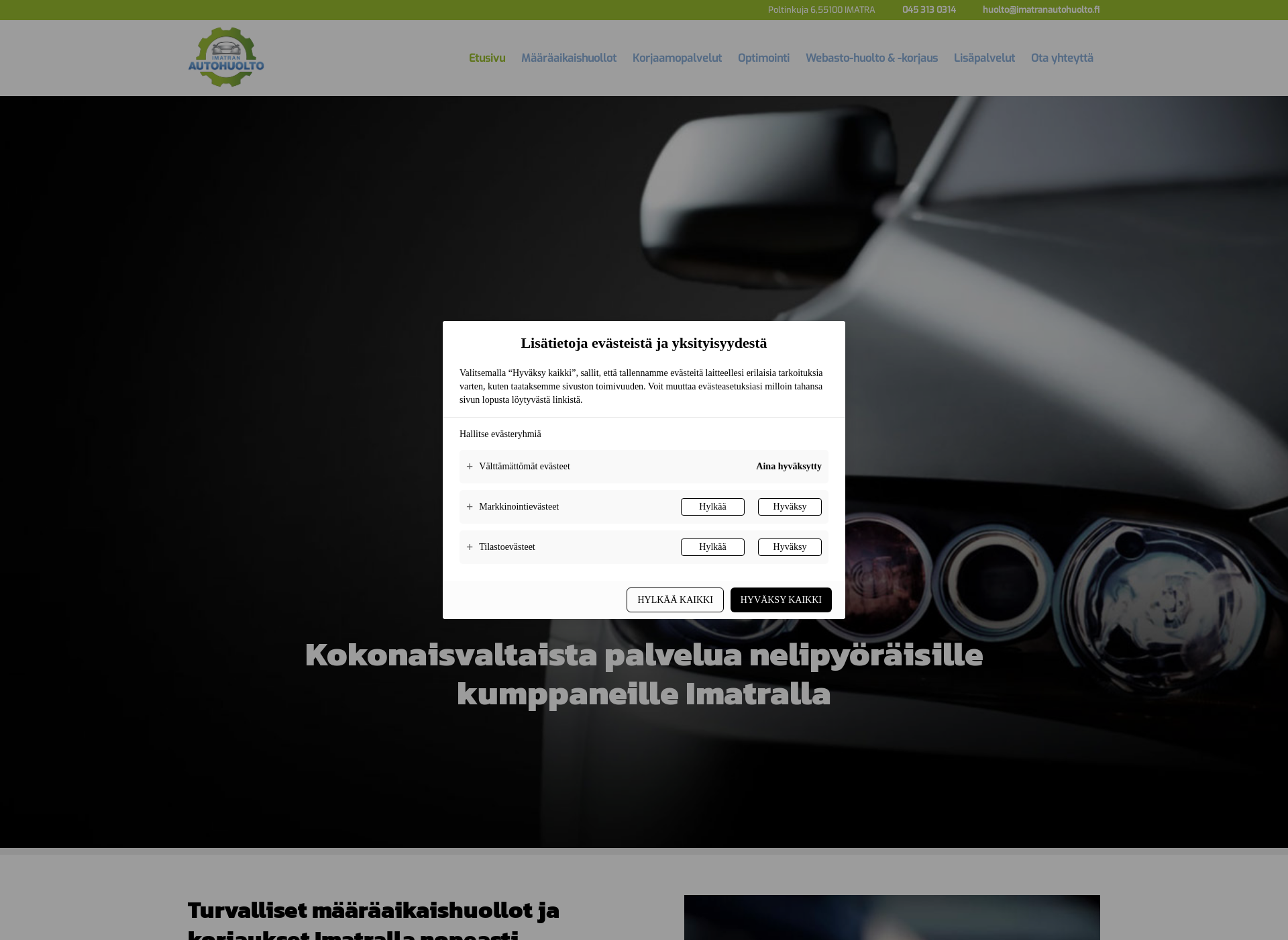 Skärmdump för imatranautohuolto.fi