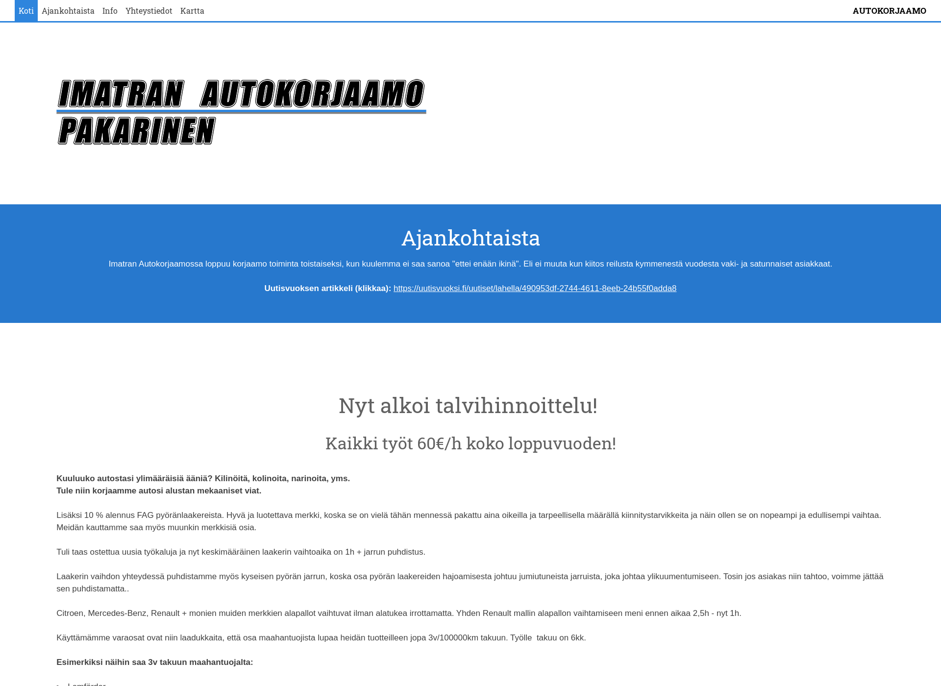 Skärmdump för imatranautokorjaamo.fi