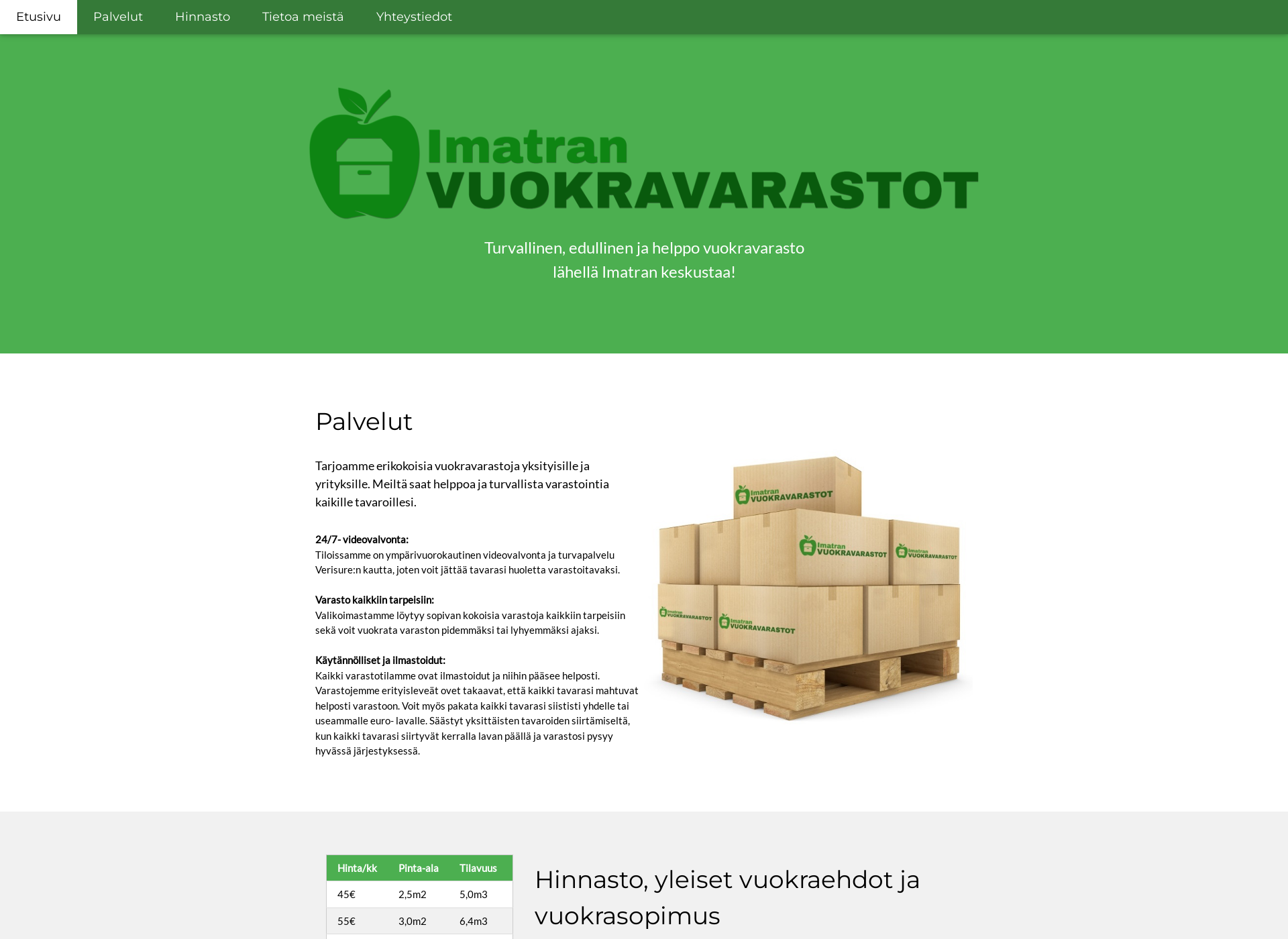 Skärmdump för imatranvuokravarastot.fi