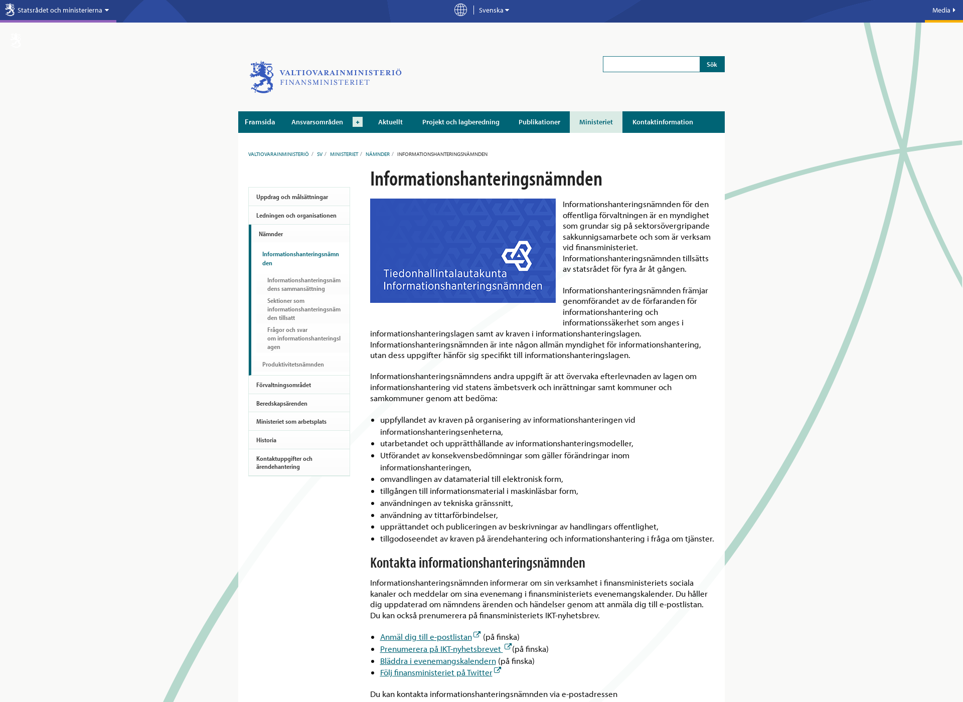 Skärmdump för informationshanteringsnamnden.fi