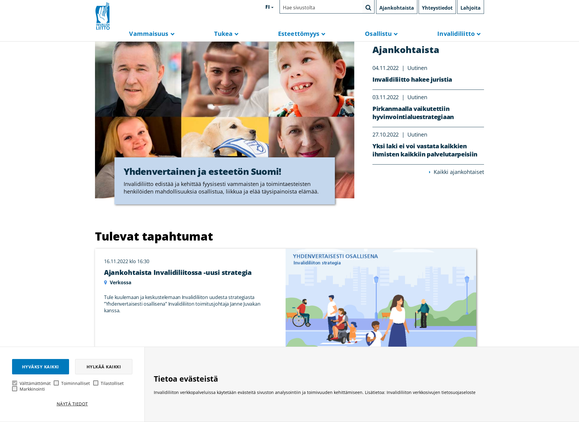 Skärmdump för invalidiliitto.fi