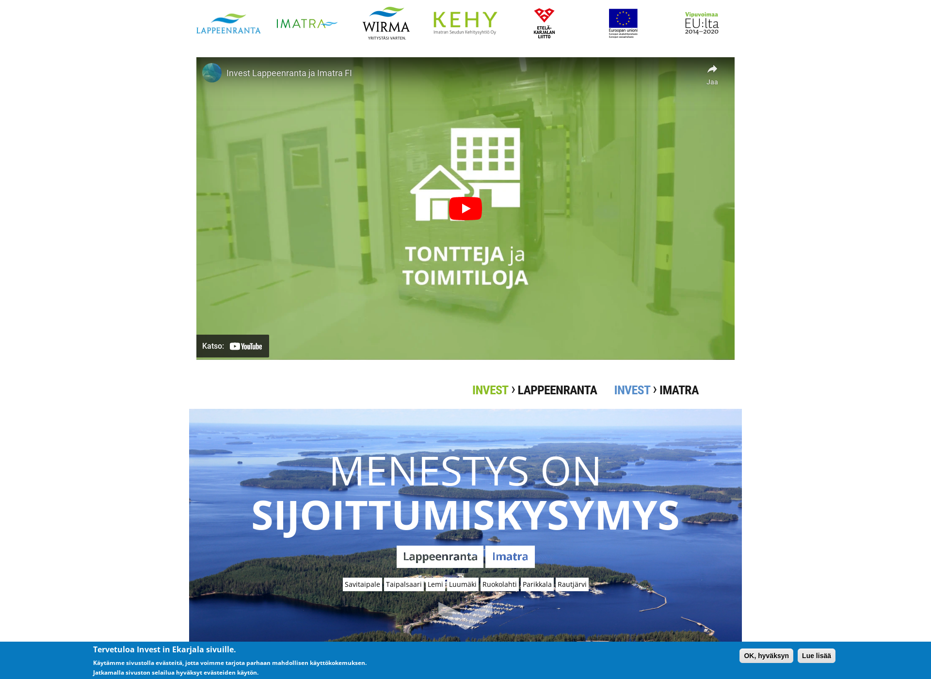 Skärmdump för investinekarjala.fi