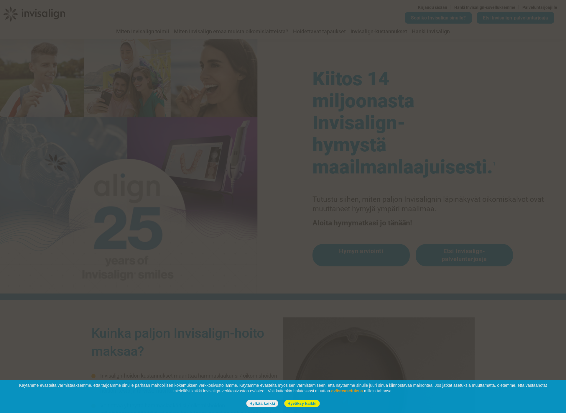 Skärmdump för invisalign.fi