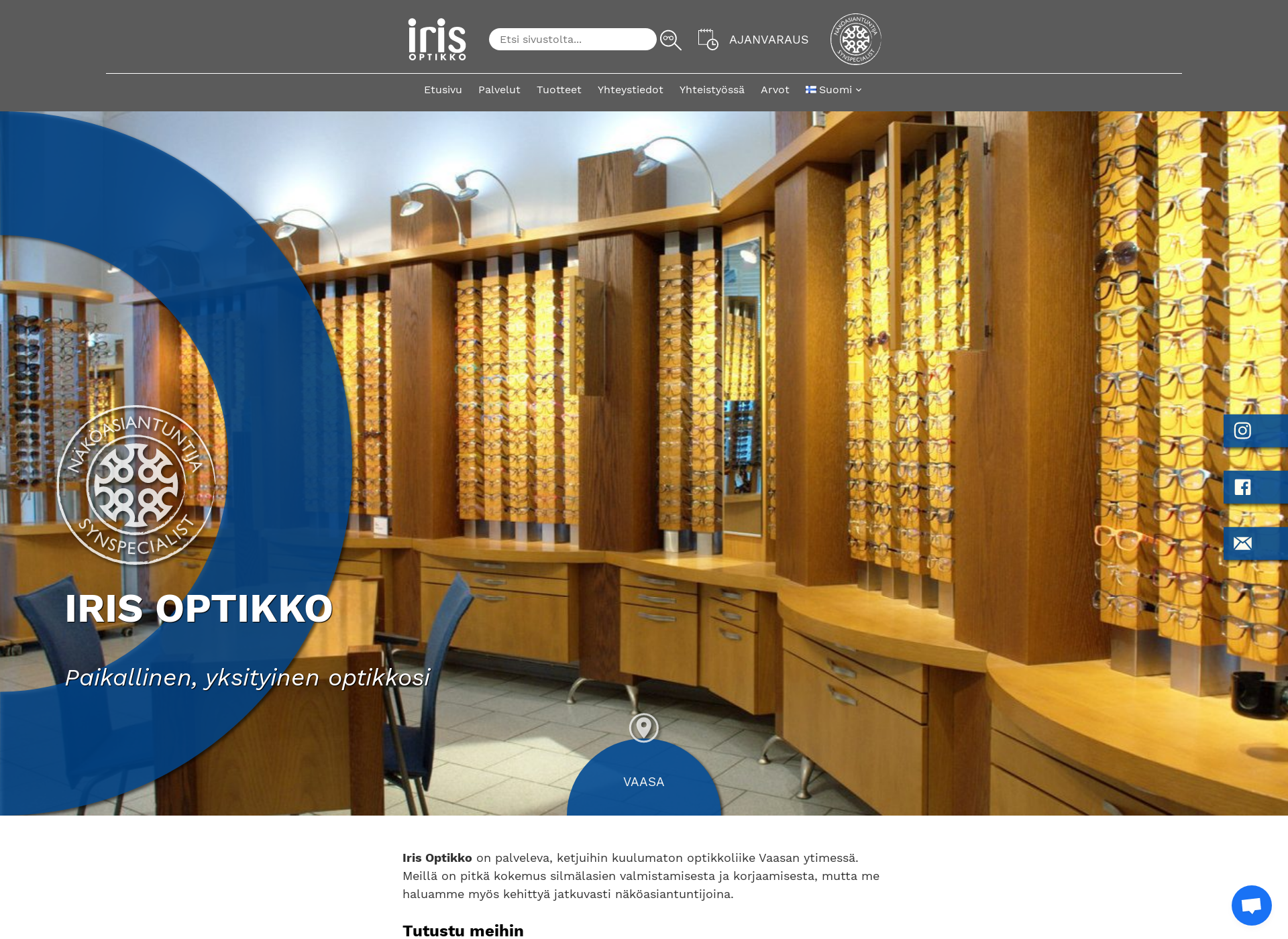 Skärmdump för irisoptikko.fi