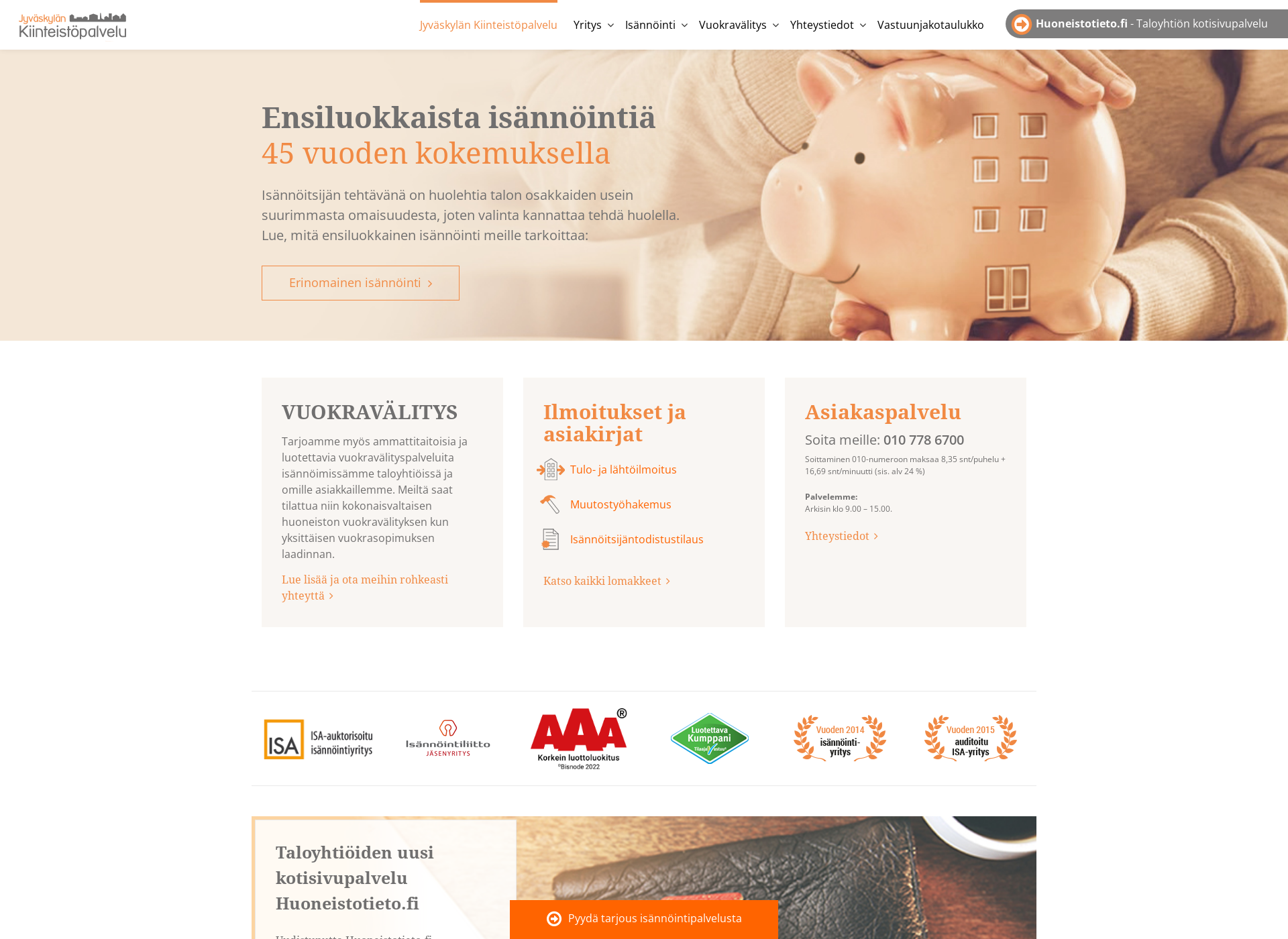 Skärmdump för isannointijyvaskyla.fi