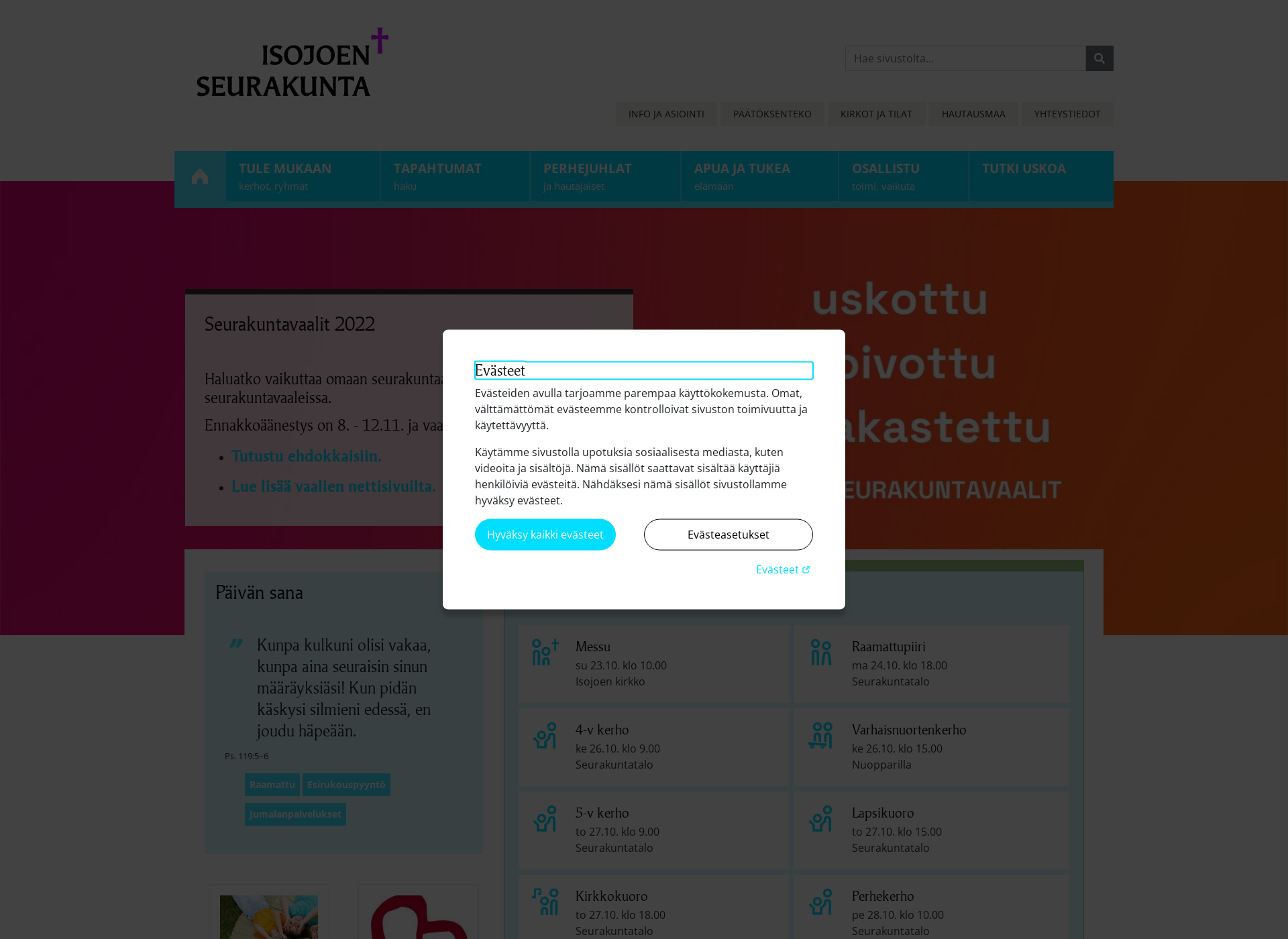 Skärmdump för isojoenseurakunta.fi