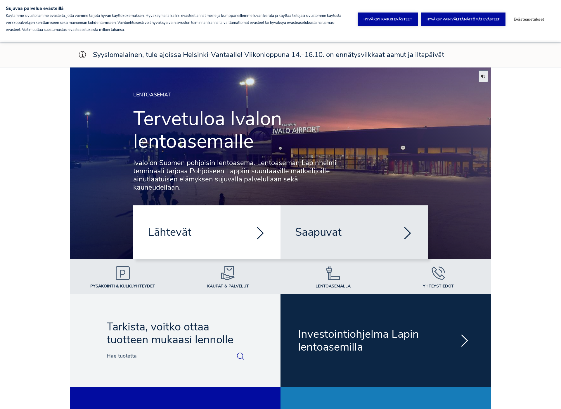 Skärmdump för ivalonlentoasema.fi