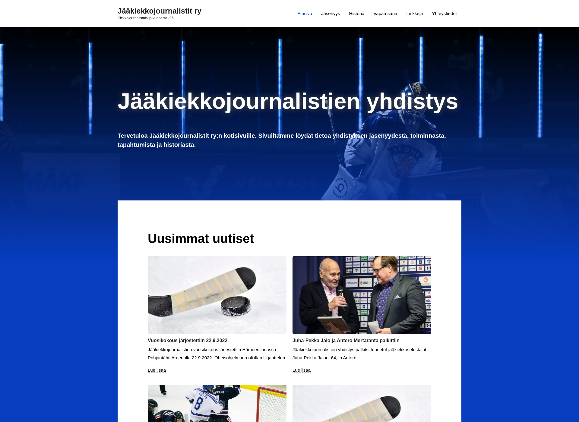 Skärmdump för jaakiekkojournalistit.fi