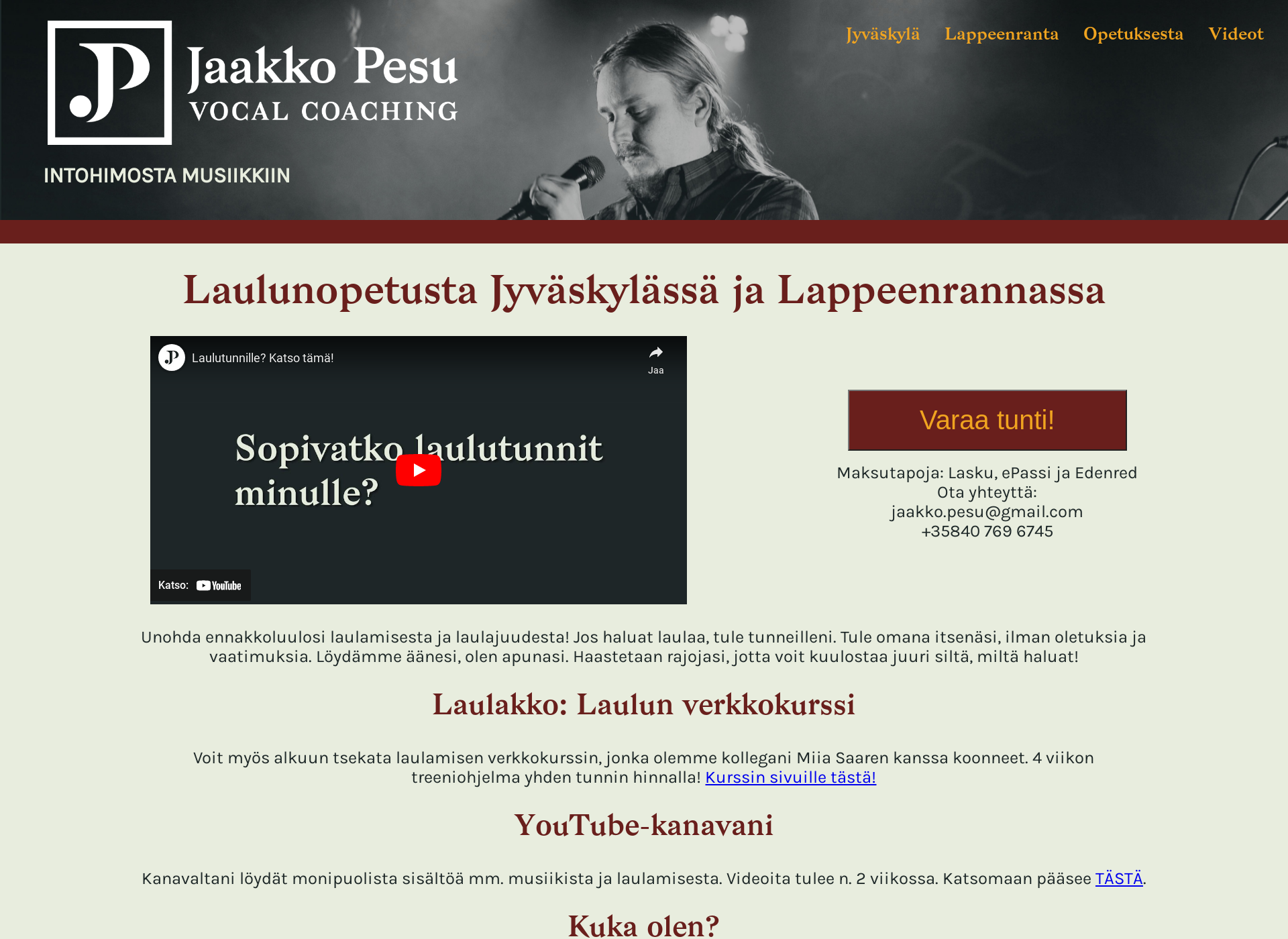 Skärmdump för jaakkopesuvocalcoaching.fi