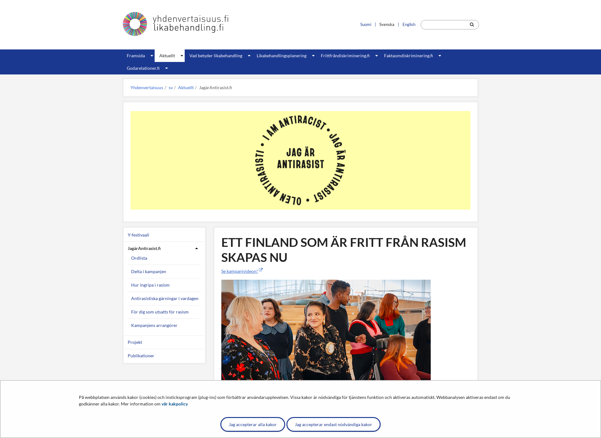 Skärmdump för jagarantirasist.fi