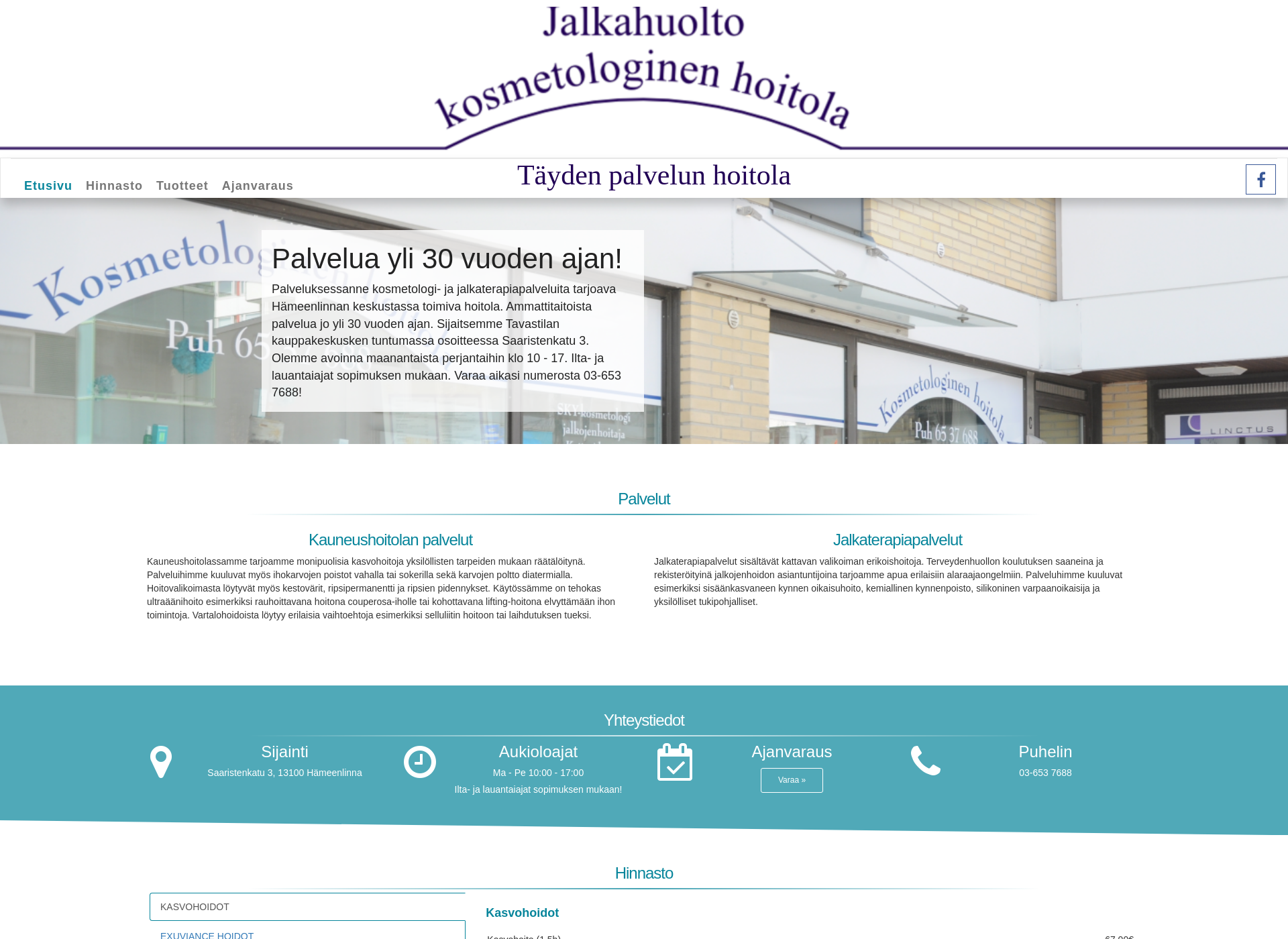 Skärmdump för jalkahuolto-kosmetologinenhoitola.fi