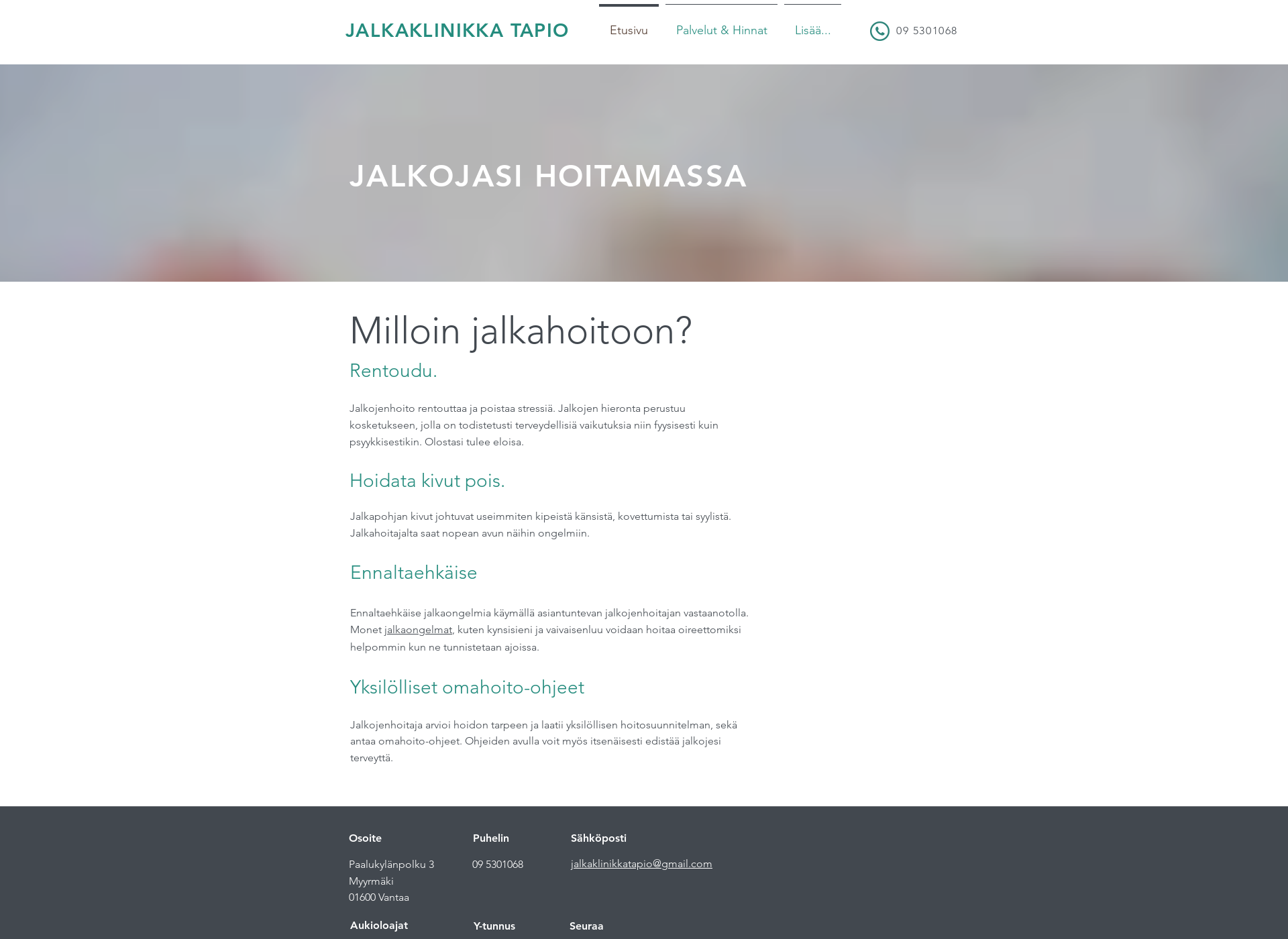 Skärmdump för jalkaklinikkatapio.fi