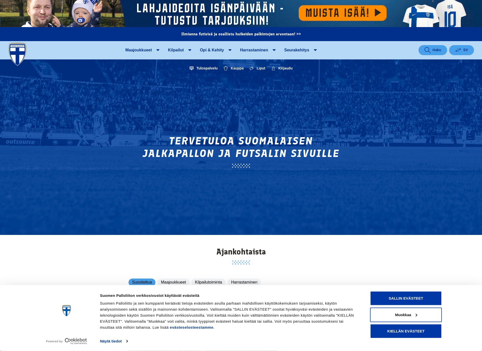 Skärmdump för jalkapalloliitto.fi
