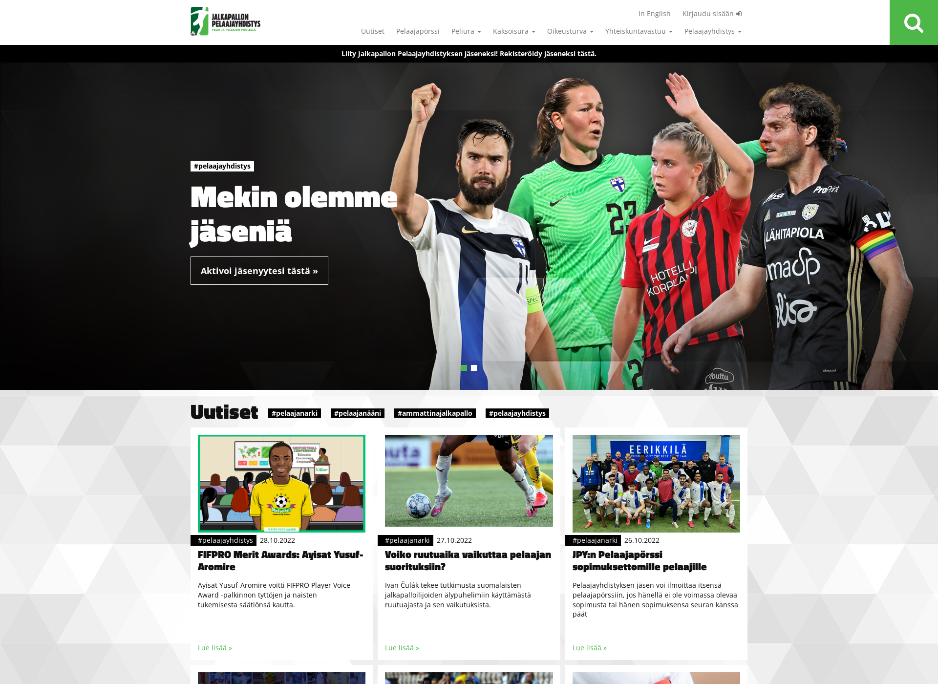 Screenshot for jalkapallonpelaajayhdistys.fi