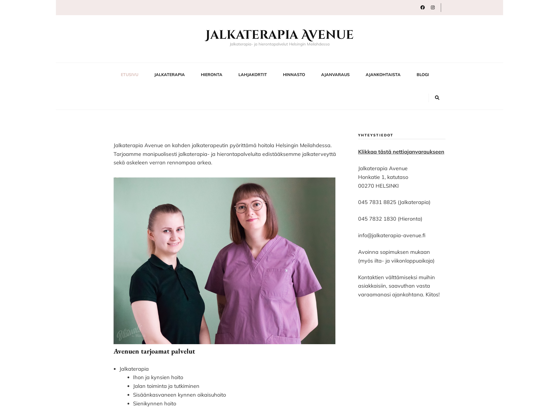 Skärmdump för jalkaterapia-avenue.fi