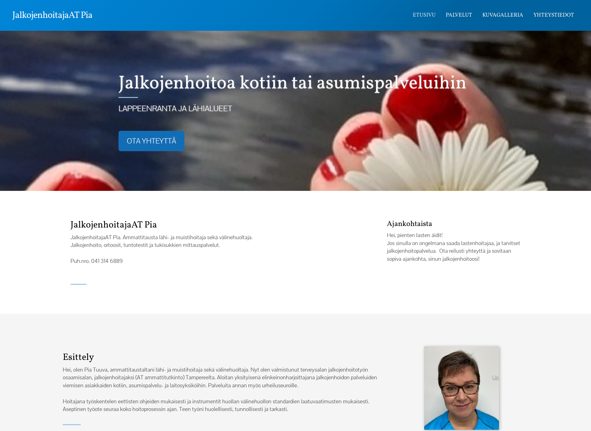 Skärmdump för jalkojenhoitajapia.fi