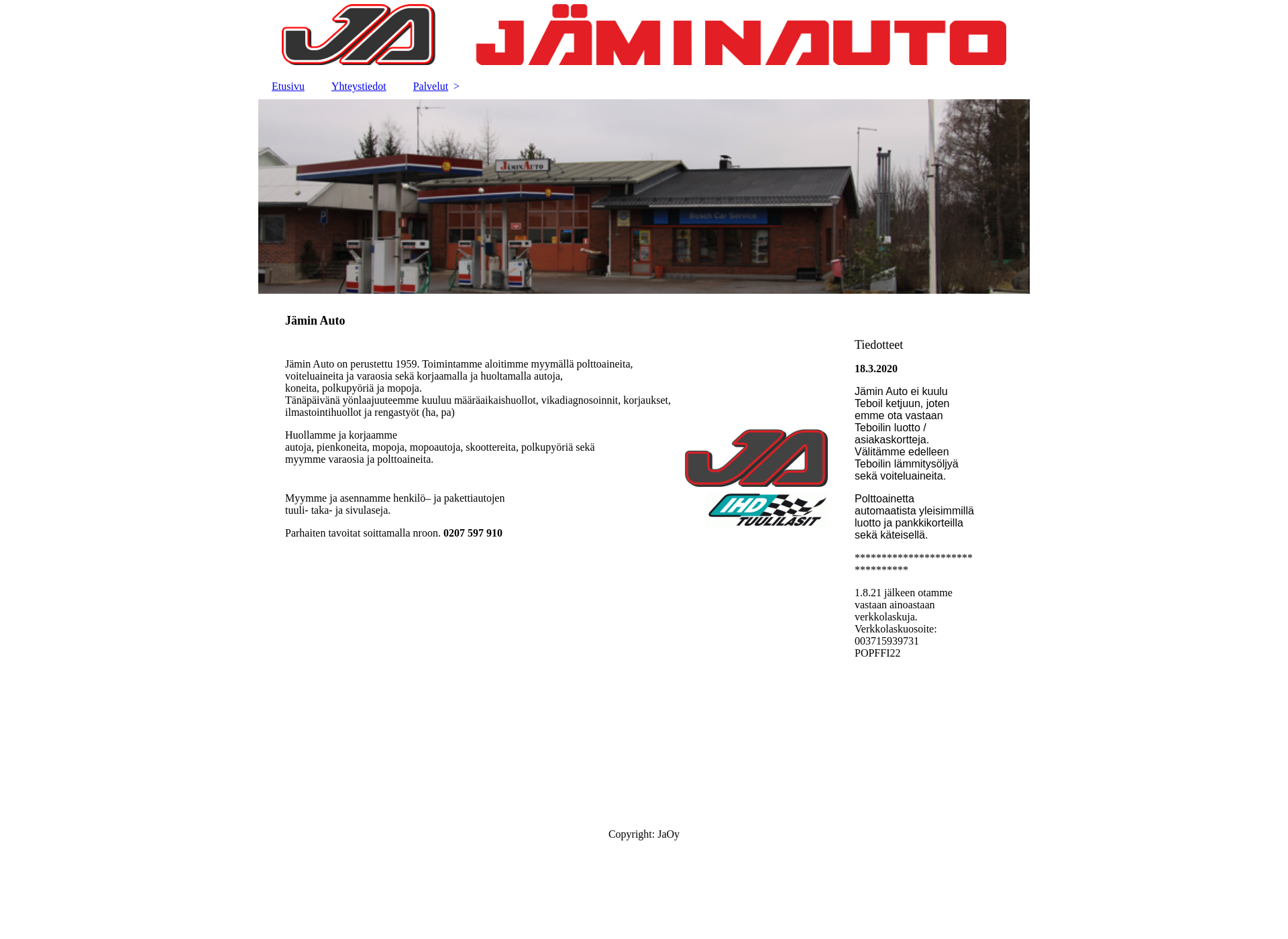 Skärmdump för jaminauto.fi
