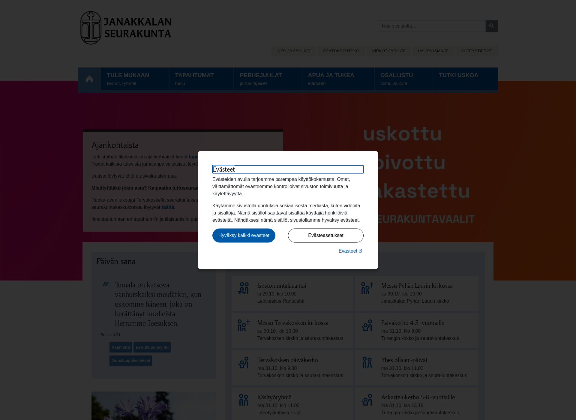Skärmdump för janakkalanseurakunta.fi