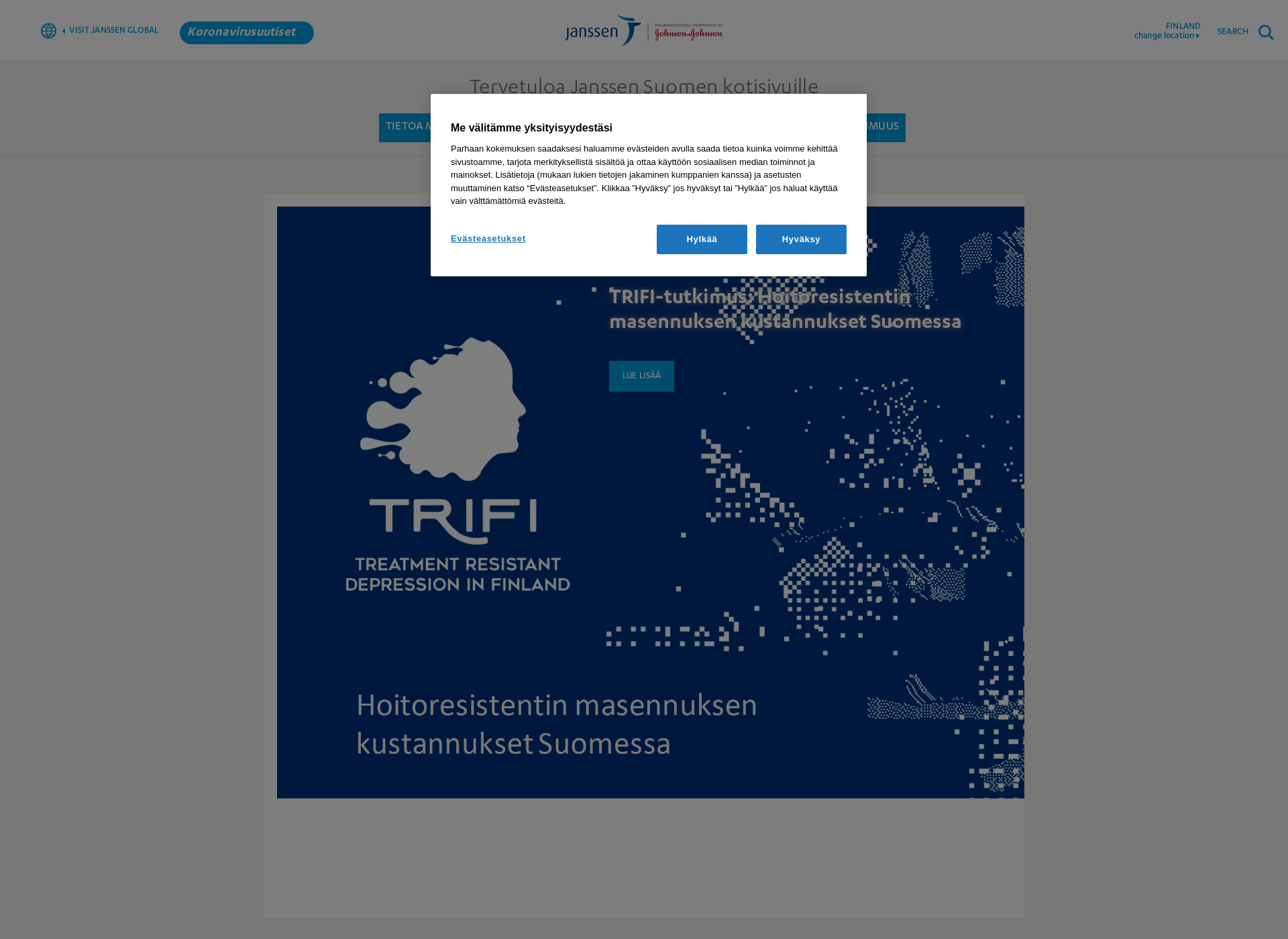 Skärmdump för jansseninfection.fi