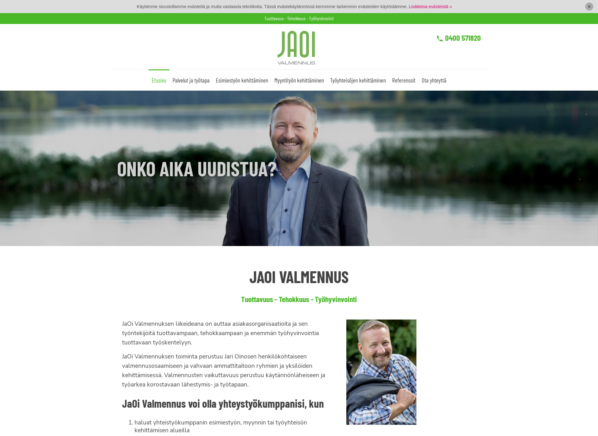 Skärmdump för jaoivalmennus.fi