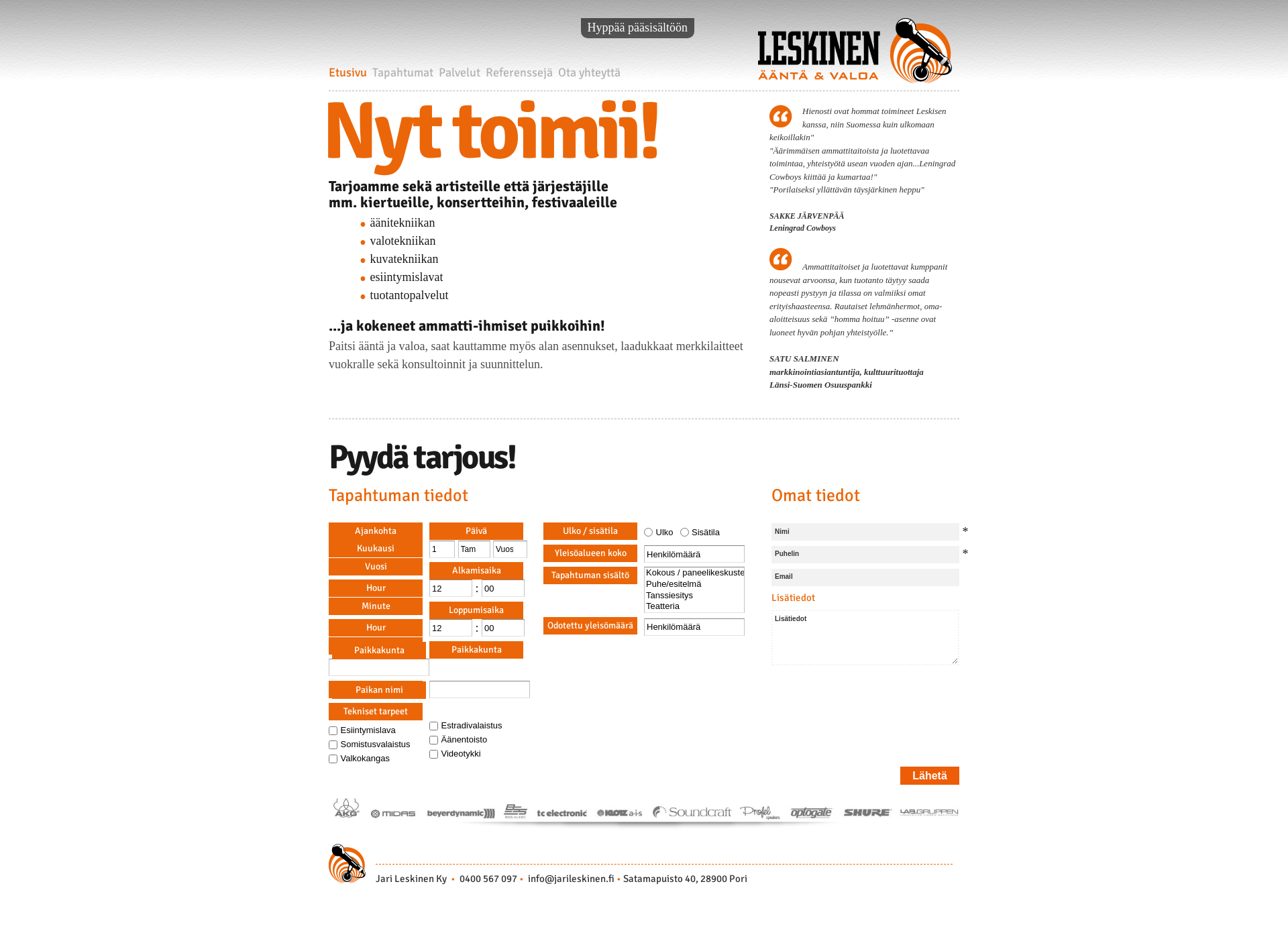 Skärmdump för jarileskinen.fi