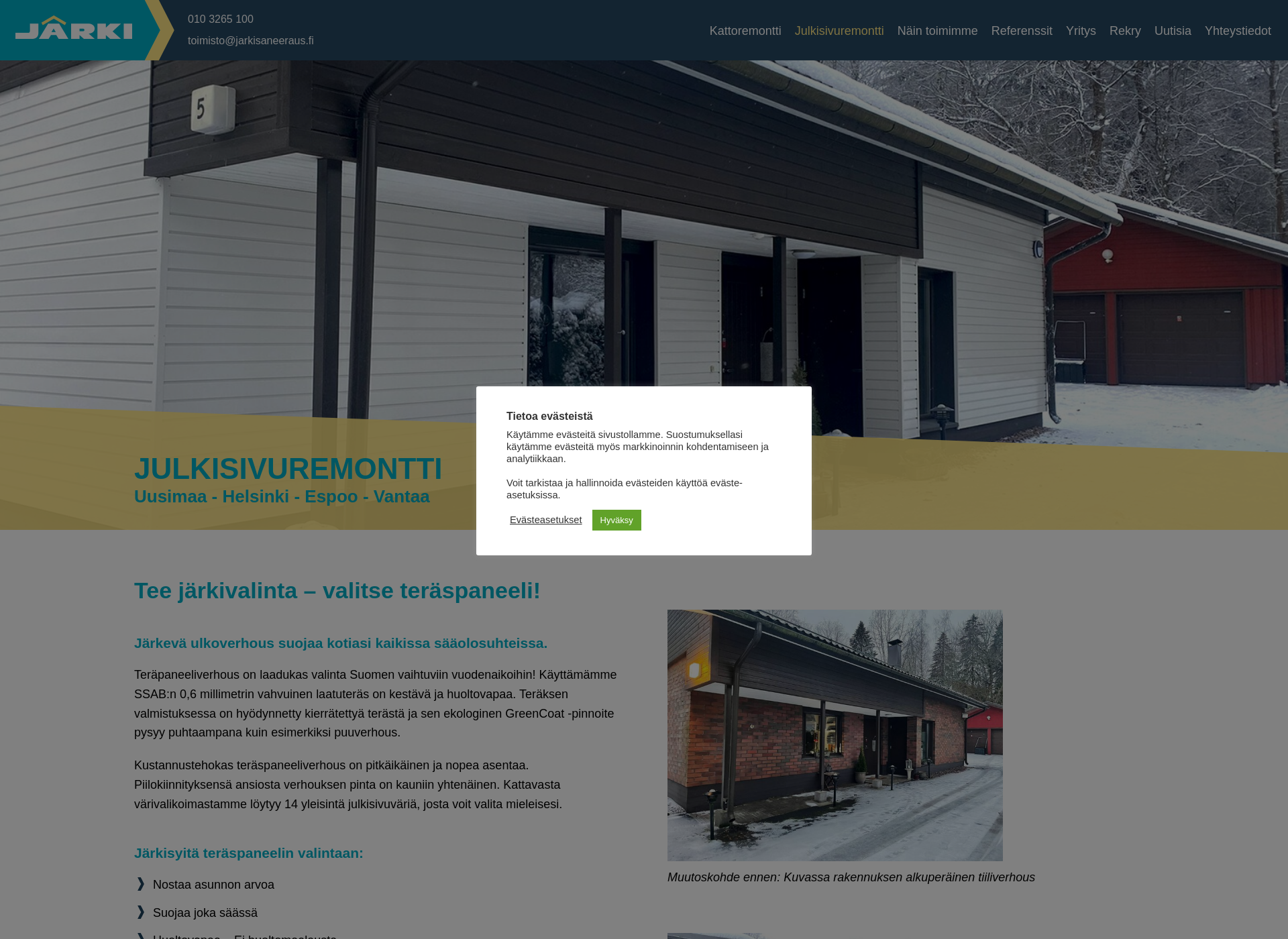 Skärmdump för jarkiverhous.fi