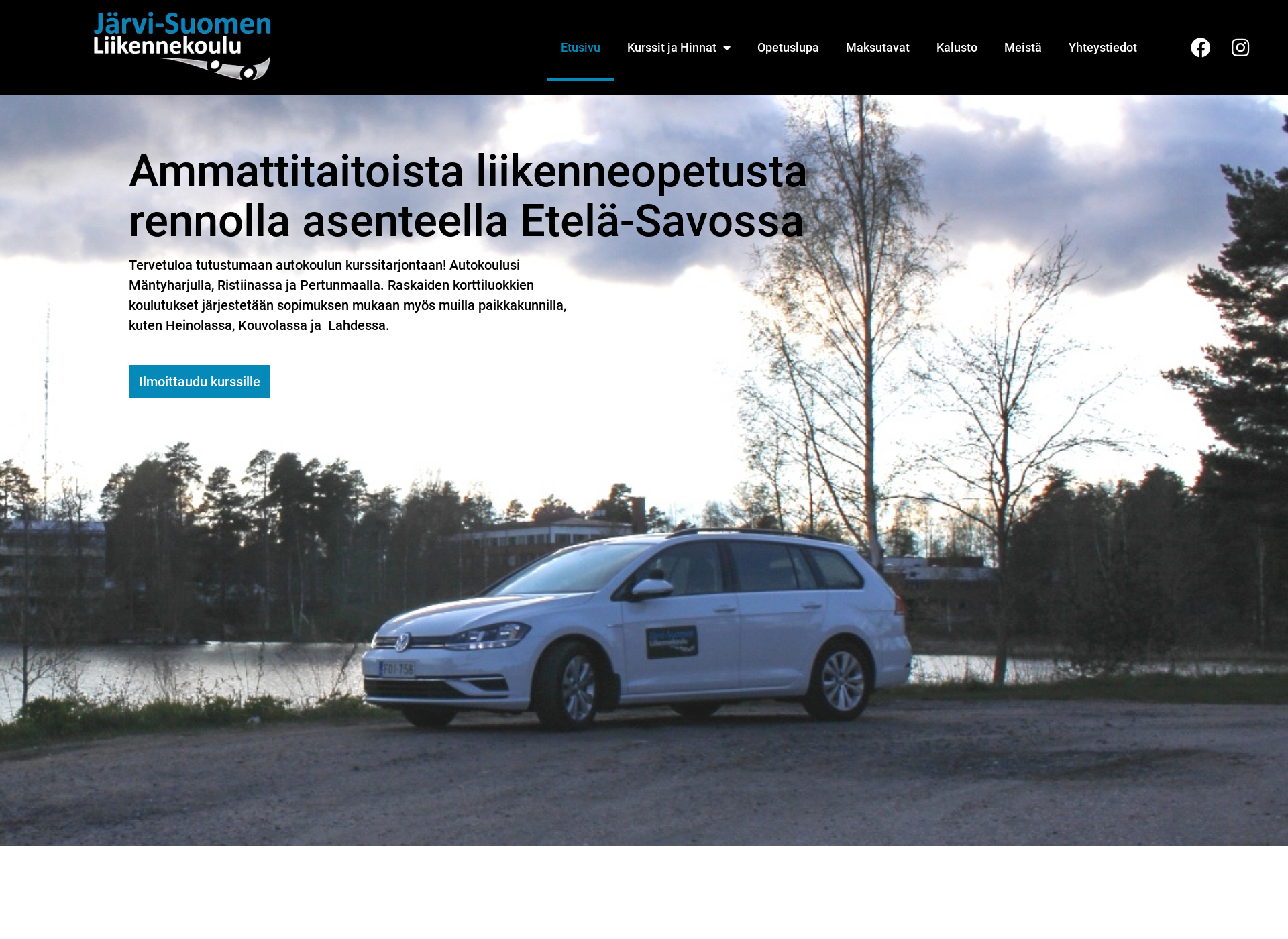Skärmdump för jarvisuomenliikennekoulu.fi