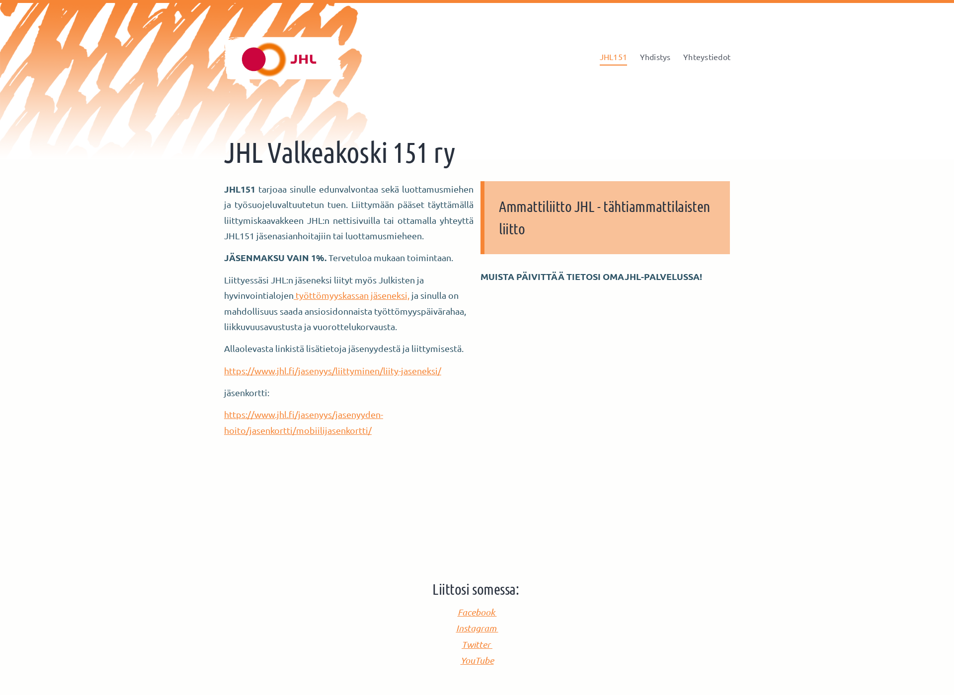 Skärmdump för jhl151valkeakoski.fi