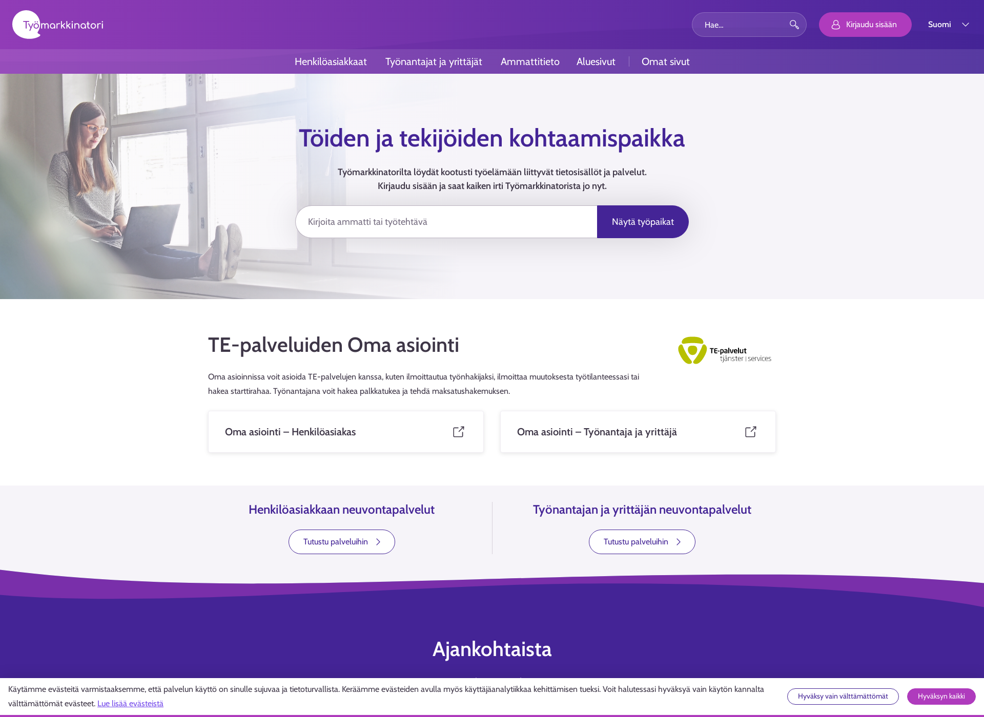Skärmdump för jobmarket.fi