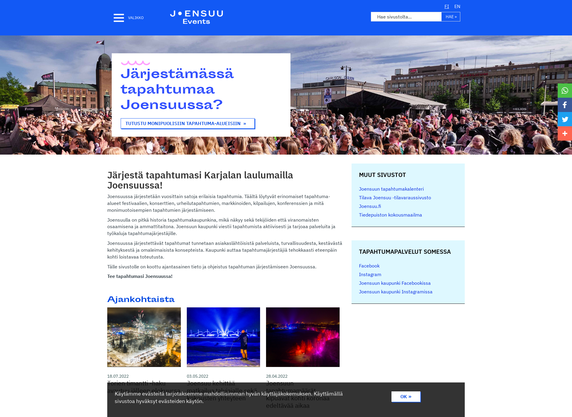 Skärmdump för joensuuevents.fi