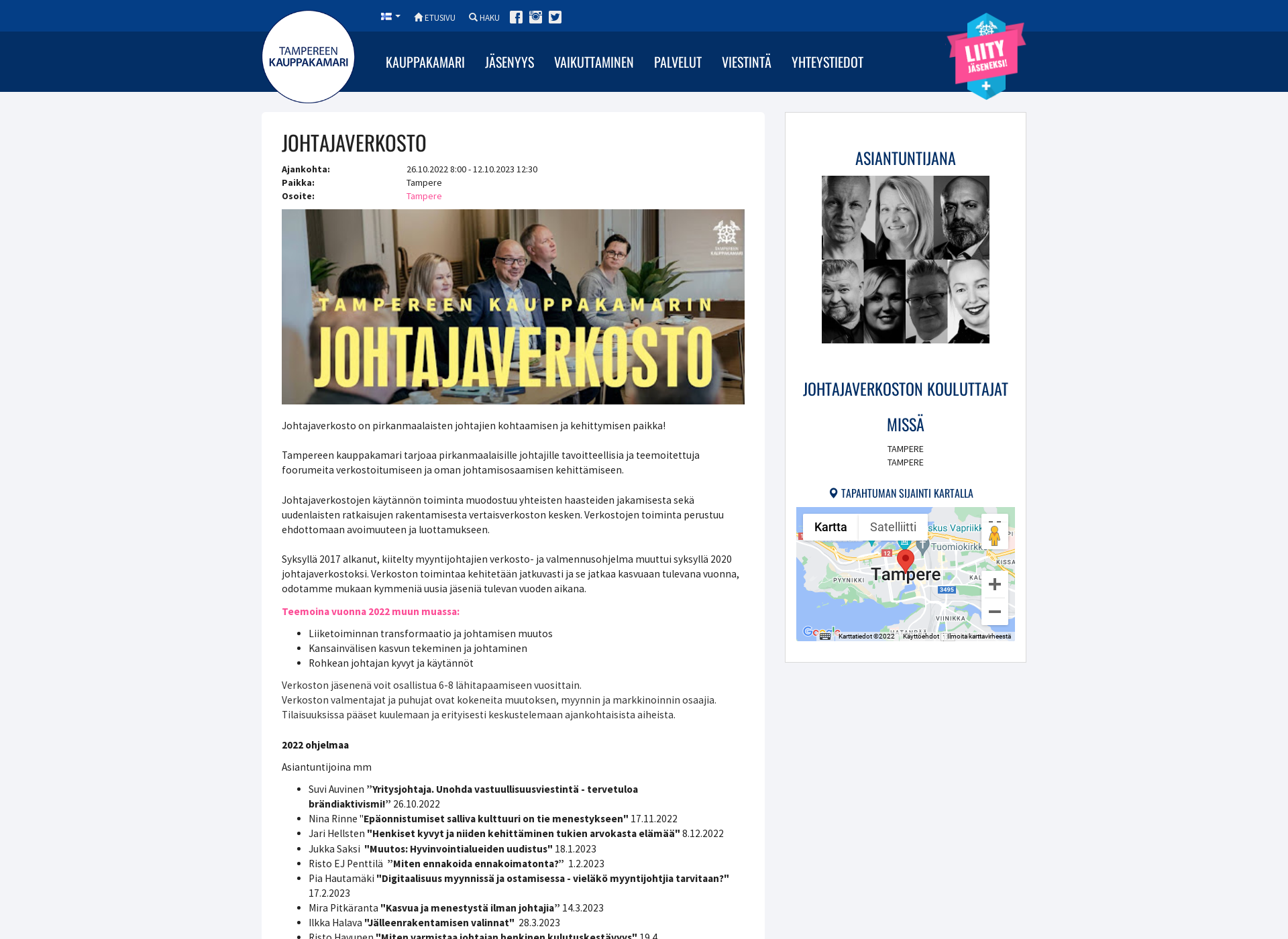 Skärmdump för johtajaverkosto.fi