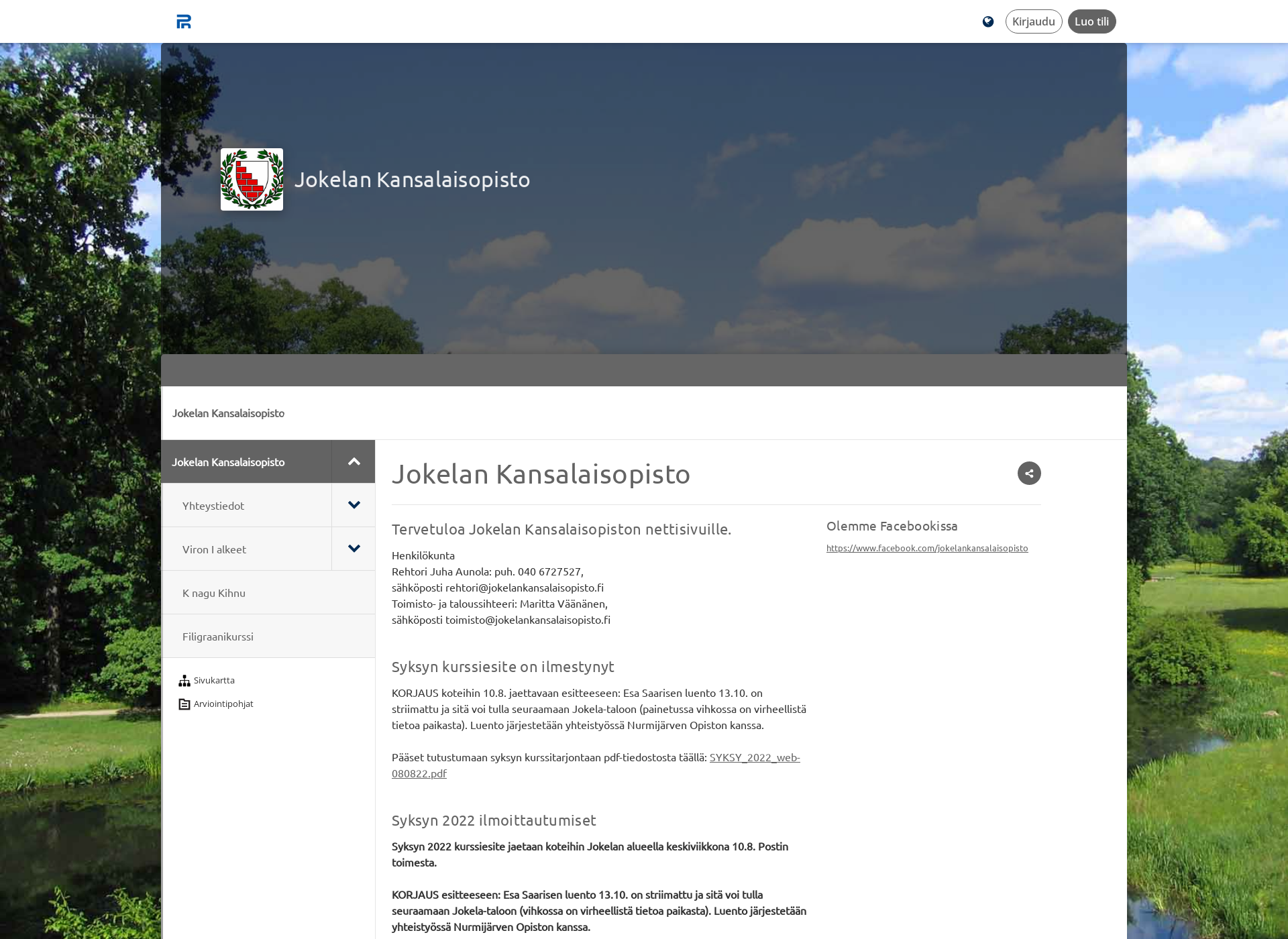 Skärmdump för jokelankansalaisopisto.fi