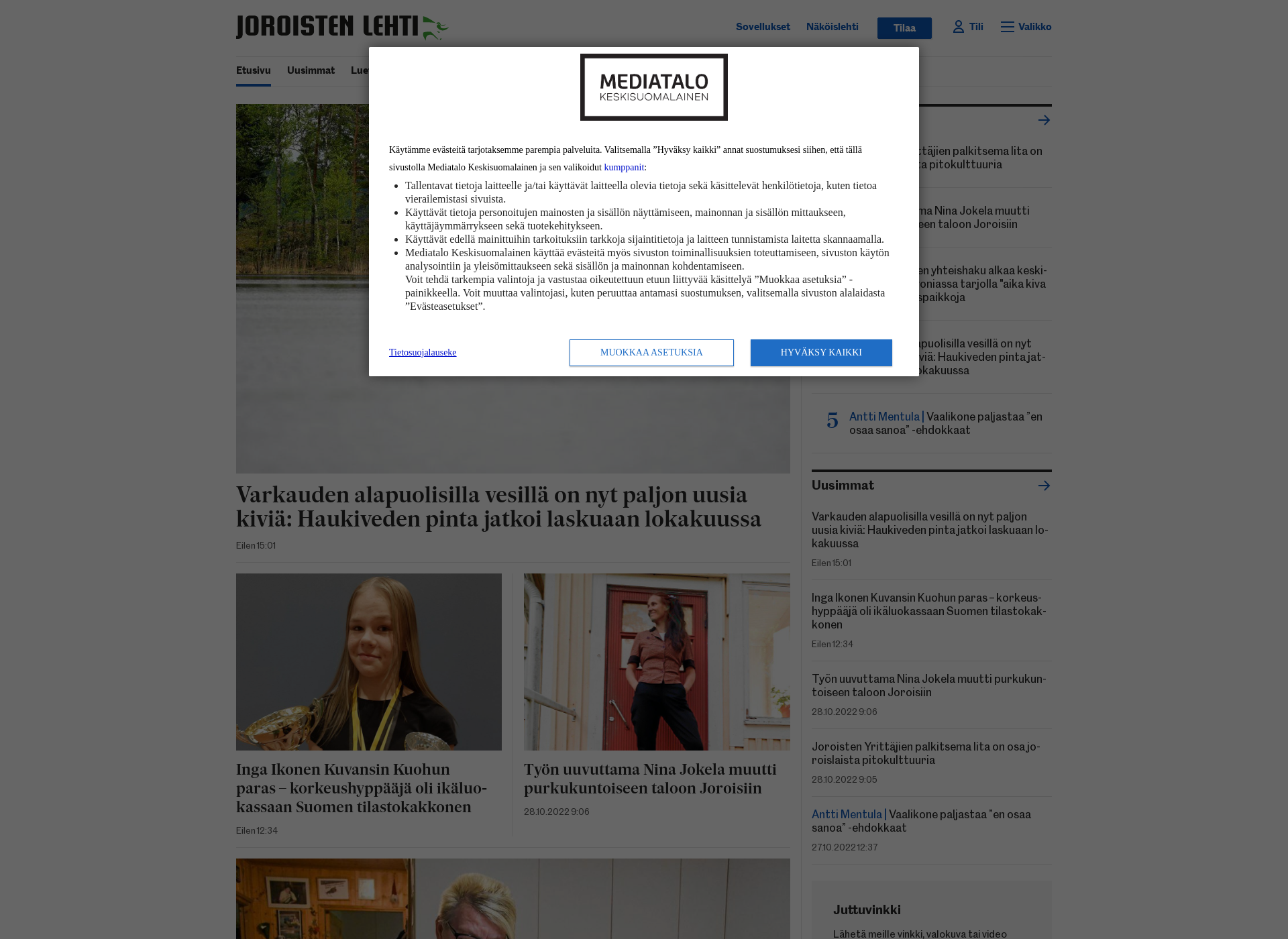 Skärmdump för joroistenlehti.fi