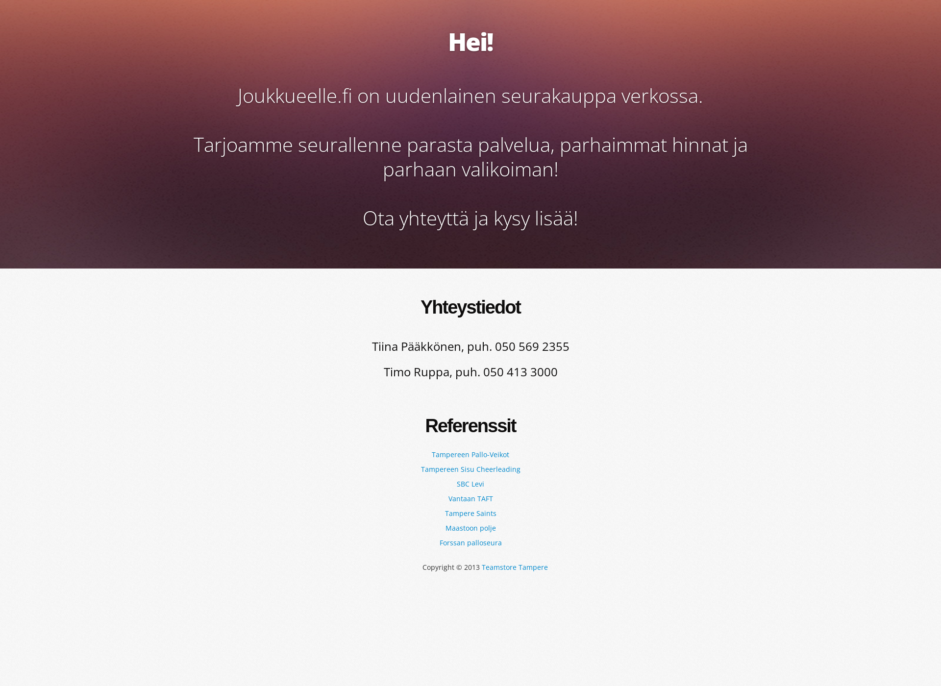 Skärmdump för joukkueelle.fi