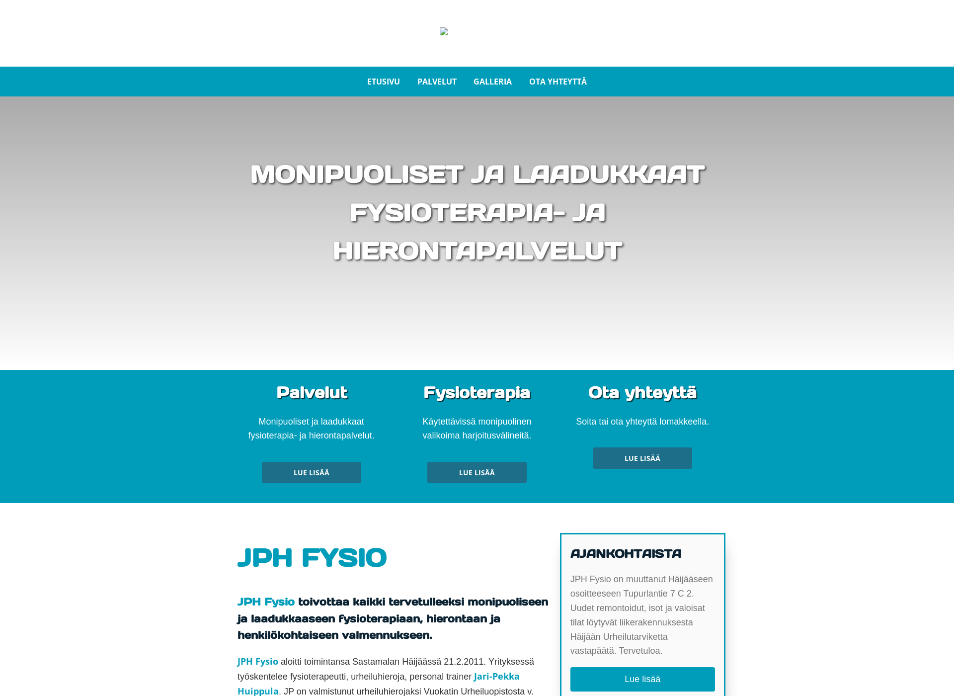 Skärmdump för jphfysio.fi
