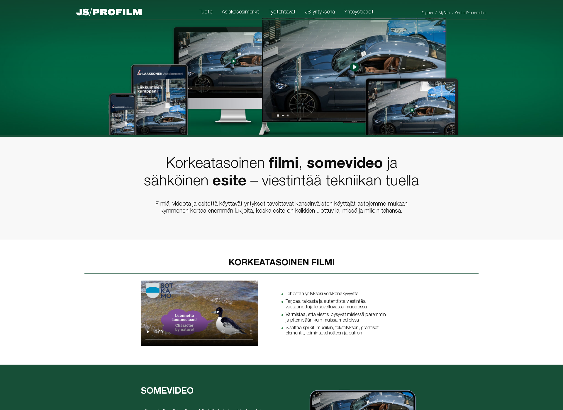 Skärmdump för jsprofilm.fi