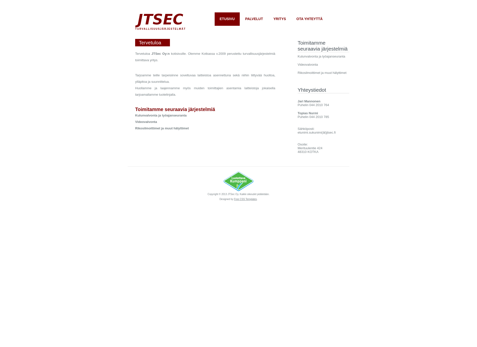 Skärmdump för jtsec.fi