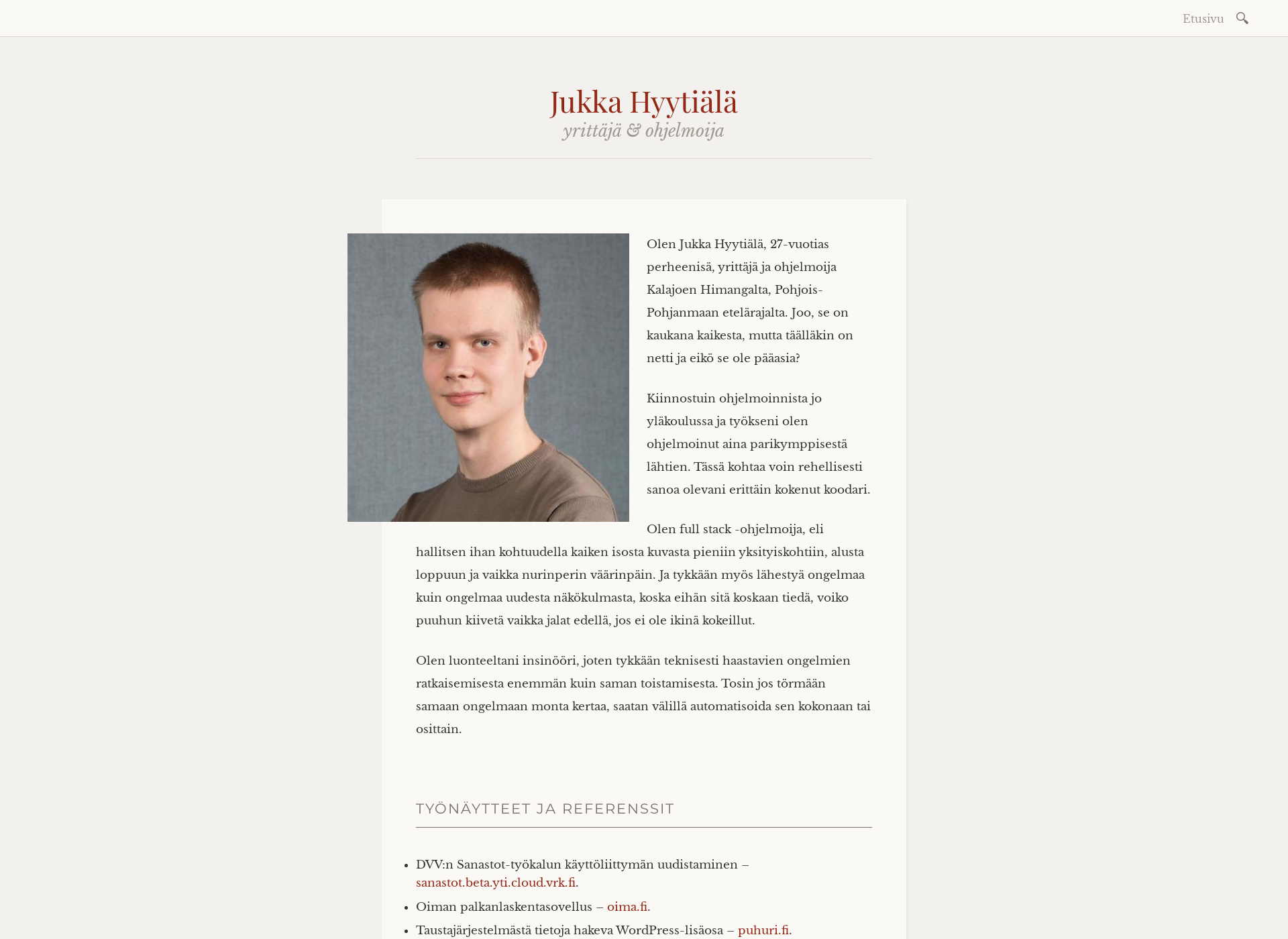 Skärmdump för jukkahyytiala.fi