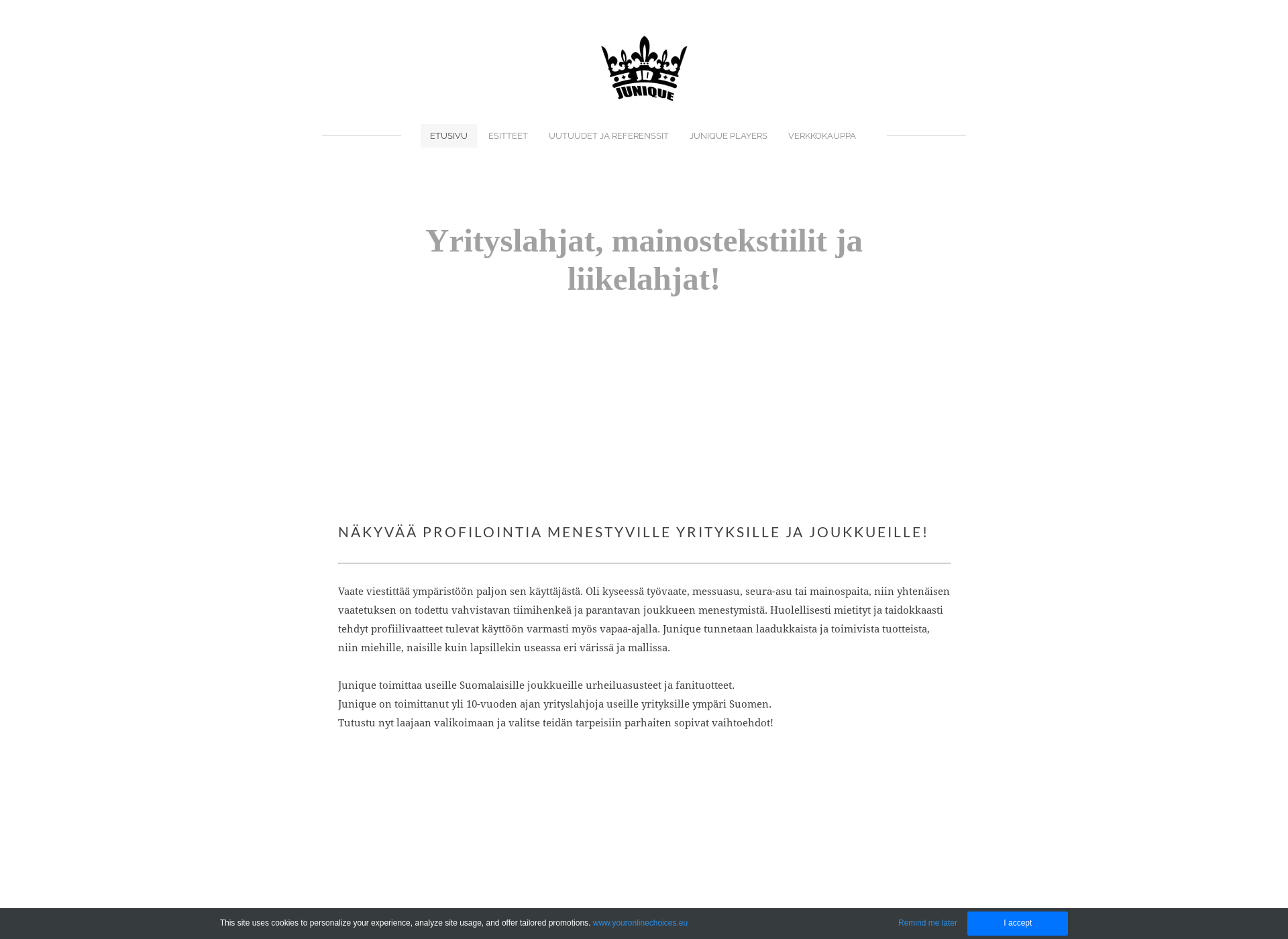 Skärmdump för junique.fi