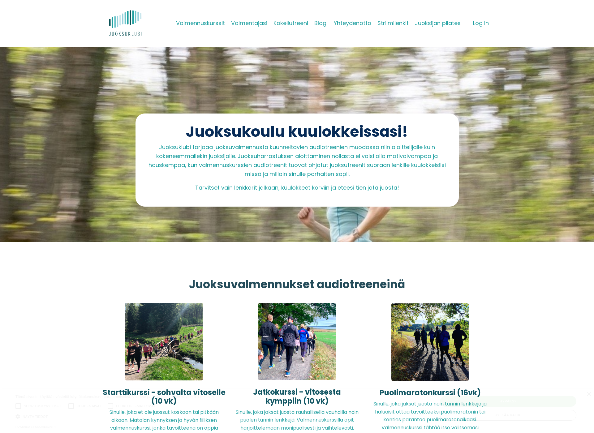 Skärmdump för juoksuklubi.fi