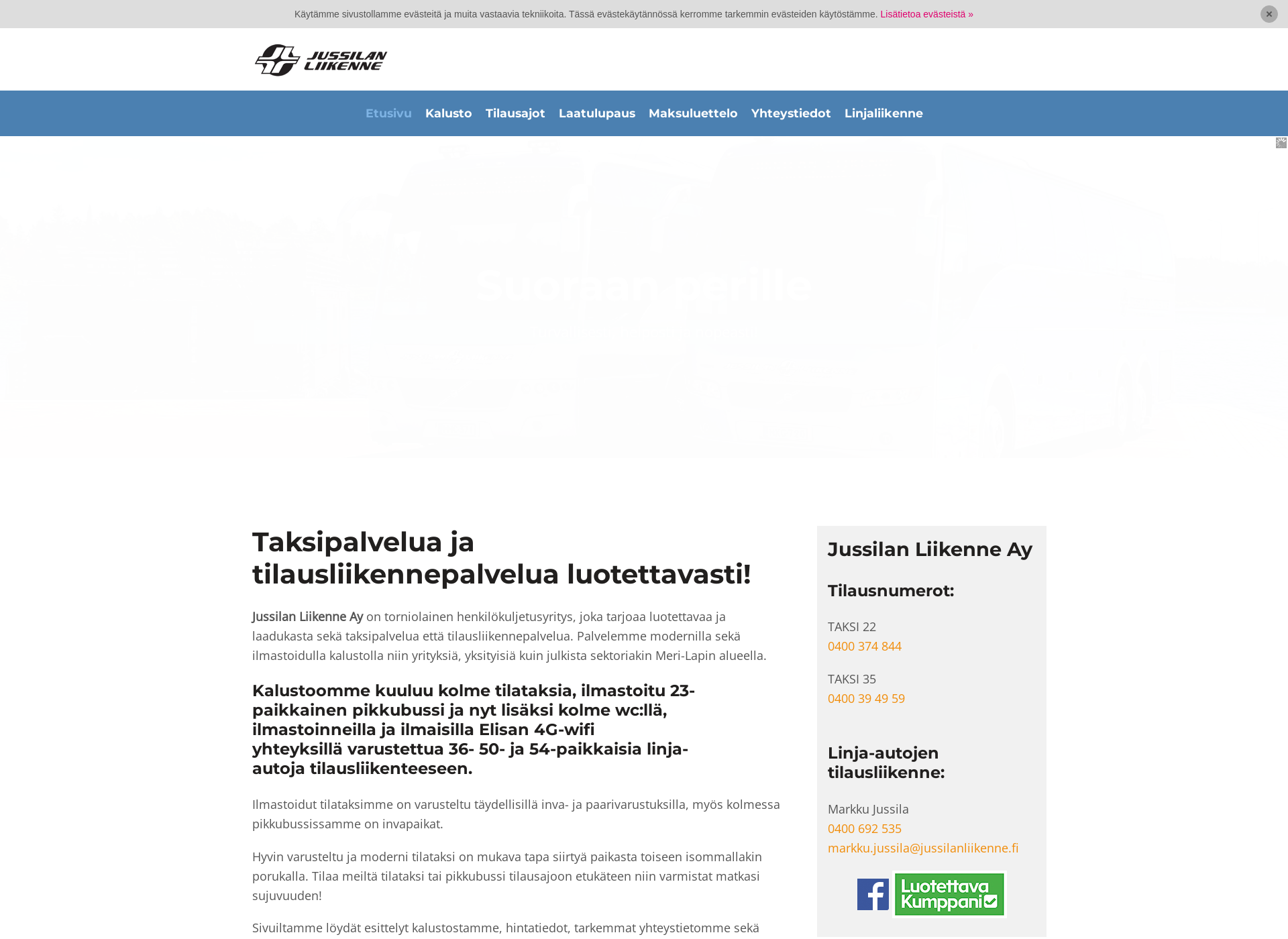 Skärmdump för jussilanliikenne.fi