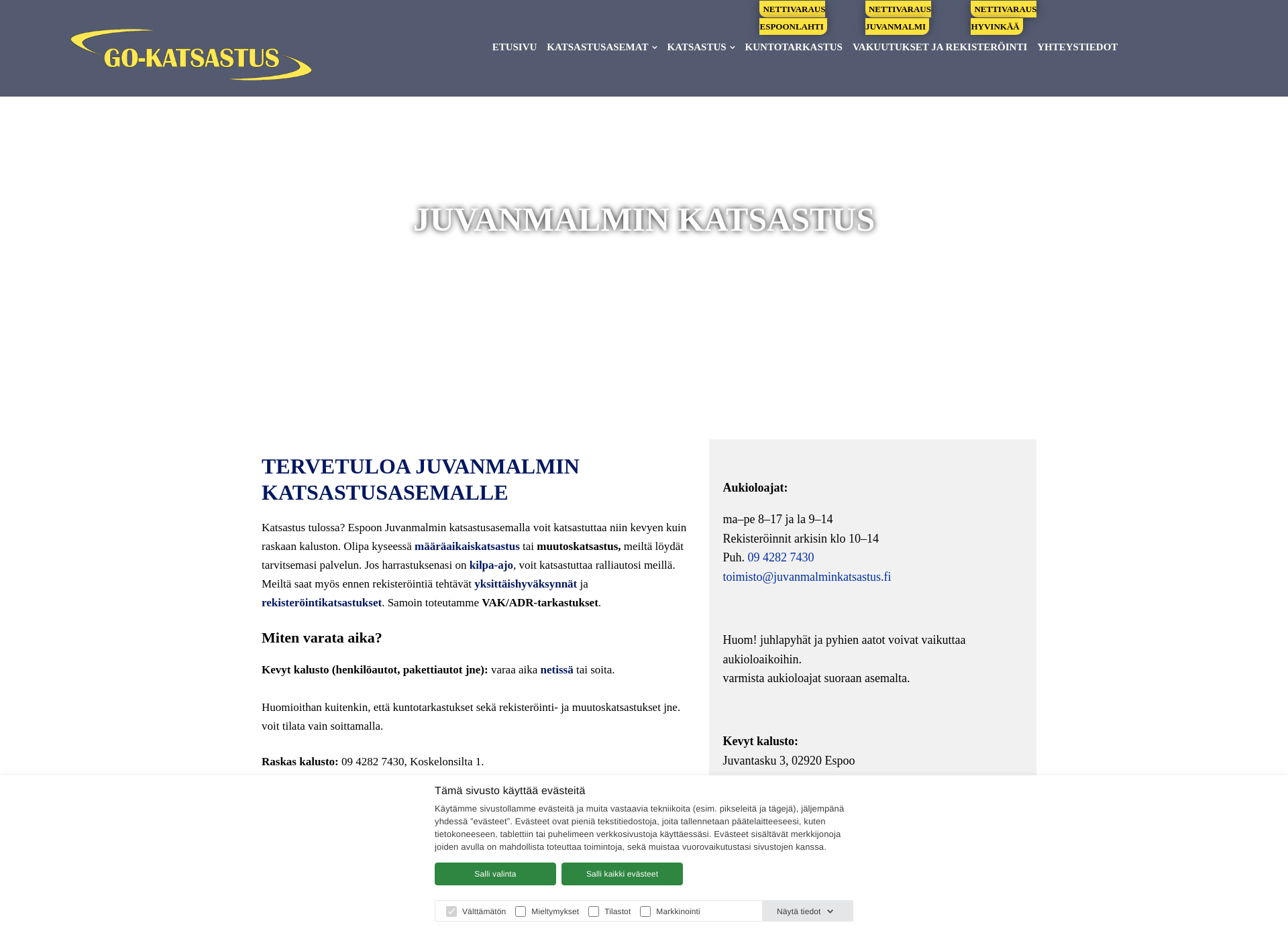 Skärmdump för juvanmalminkatsastus.fi