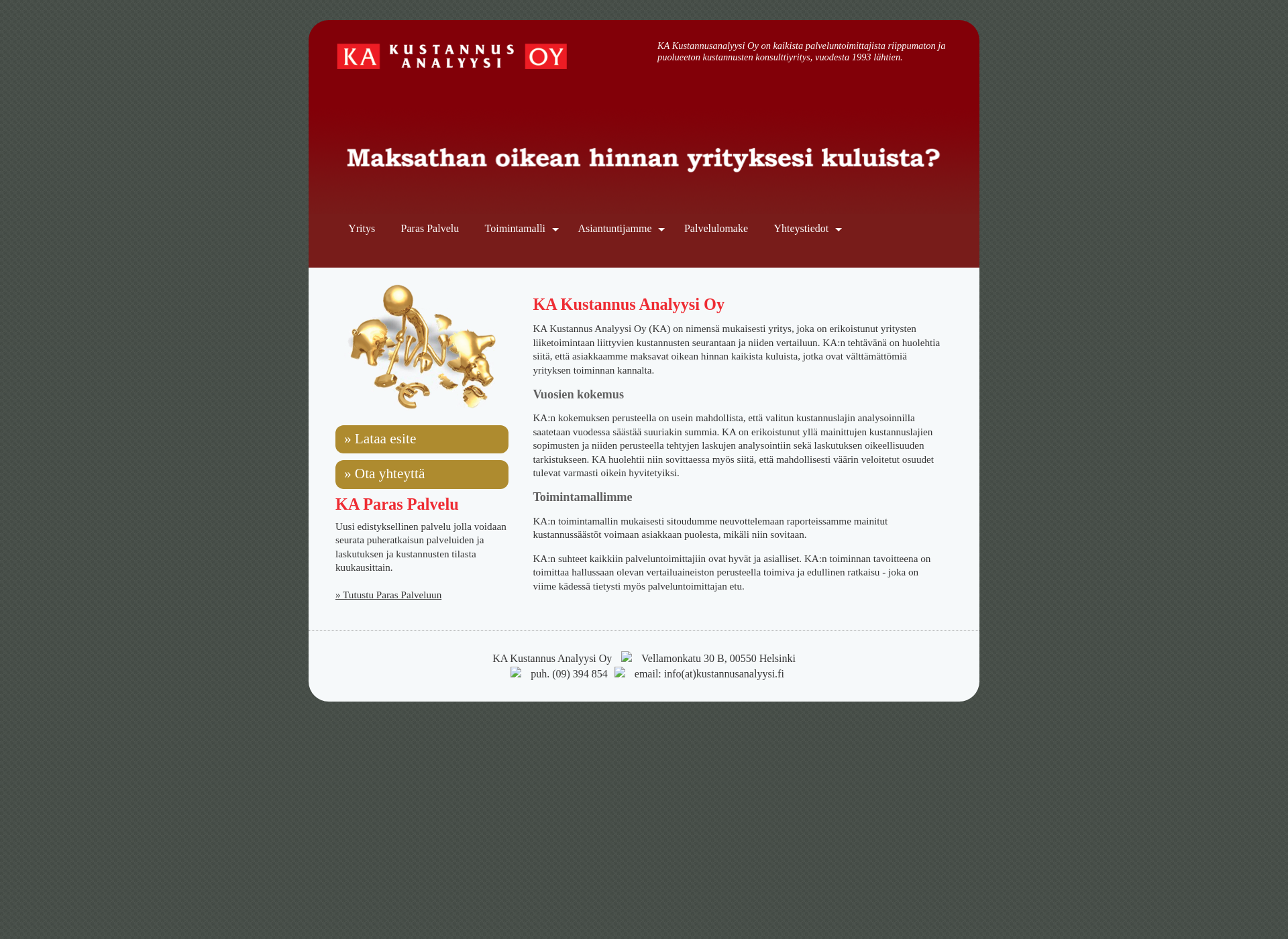 Screenshot for ka-kustannusanalyysi.fi