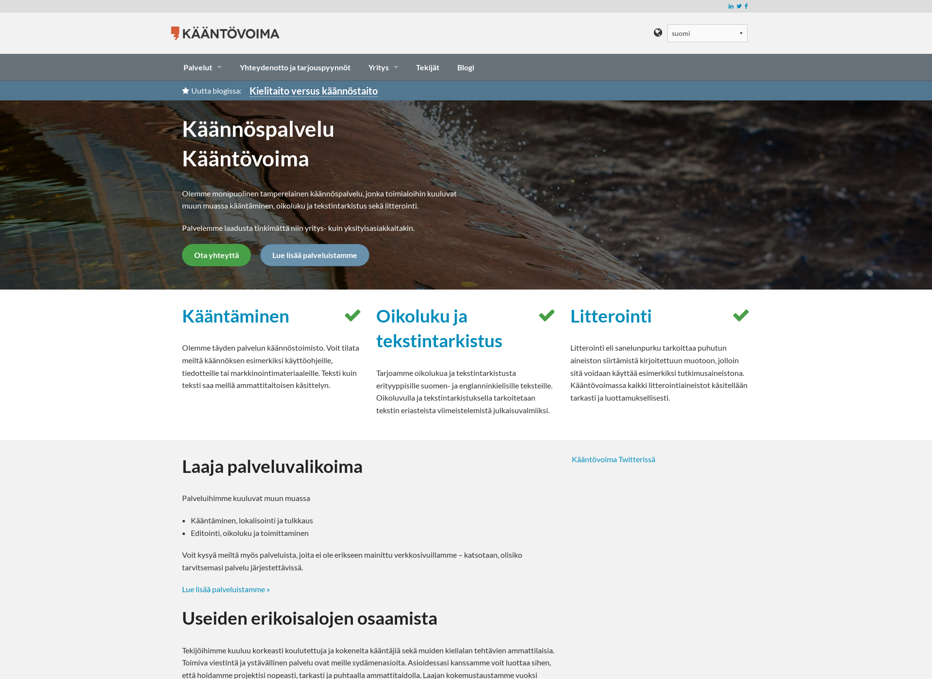 Skärmdump för kaantovoima.fi